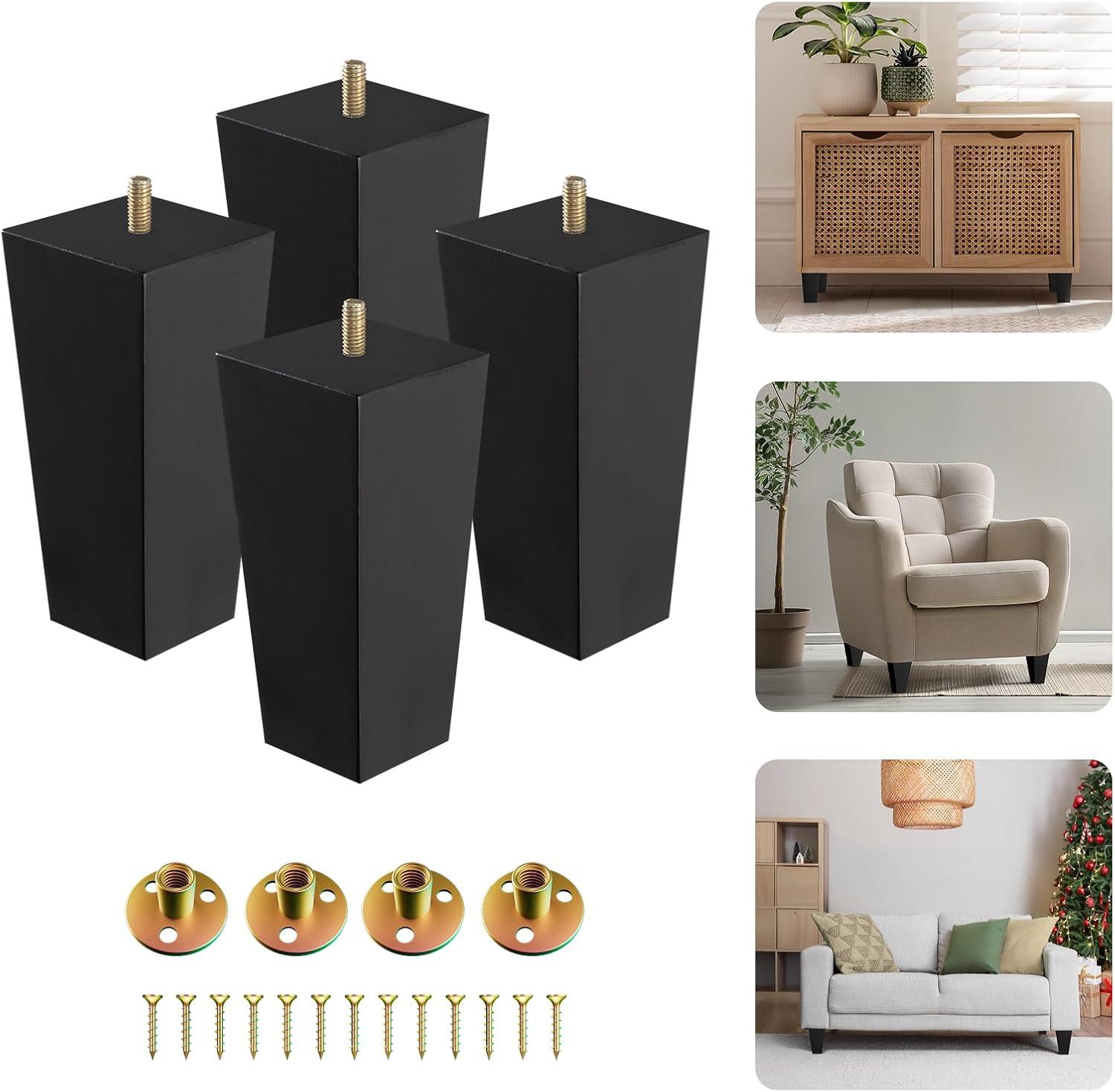 image:imageYes4All 3 Inches Square Wood Furniture Legs Set of 4 Wooden Replacement Feet for Couch Adjustable Sofa Ottomans Tapered Leg with Leveler Brown Solid Wood Parts for Table ChairSquare Black