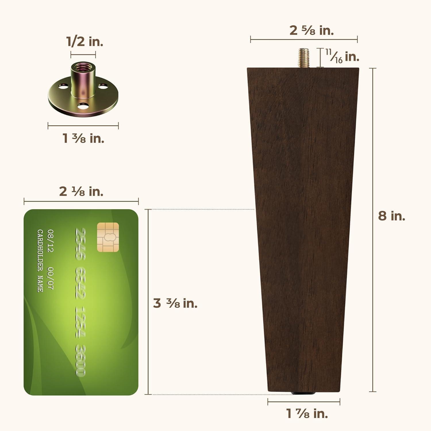 image:imageYes4All 3 Inches Square Wood Furniture Legs Set of 4 Wooden Replacement Feet for Couch Adjustable Sofa Ottomans Tapered Leg with Leveler Brown Solid Wood Parts for Table ChairSquare Brown
