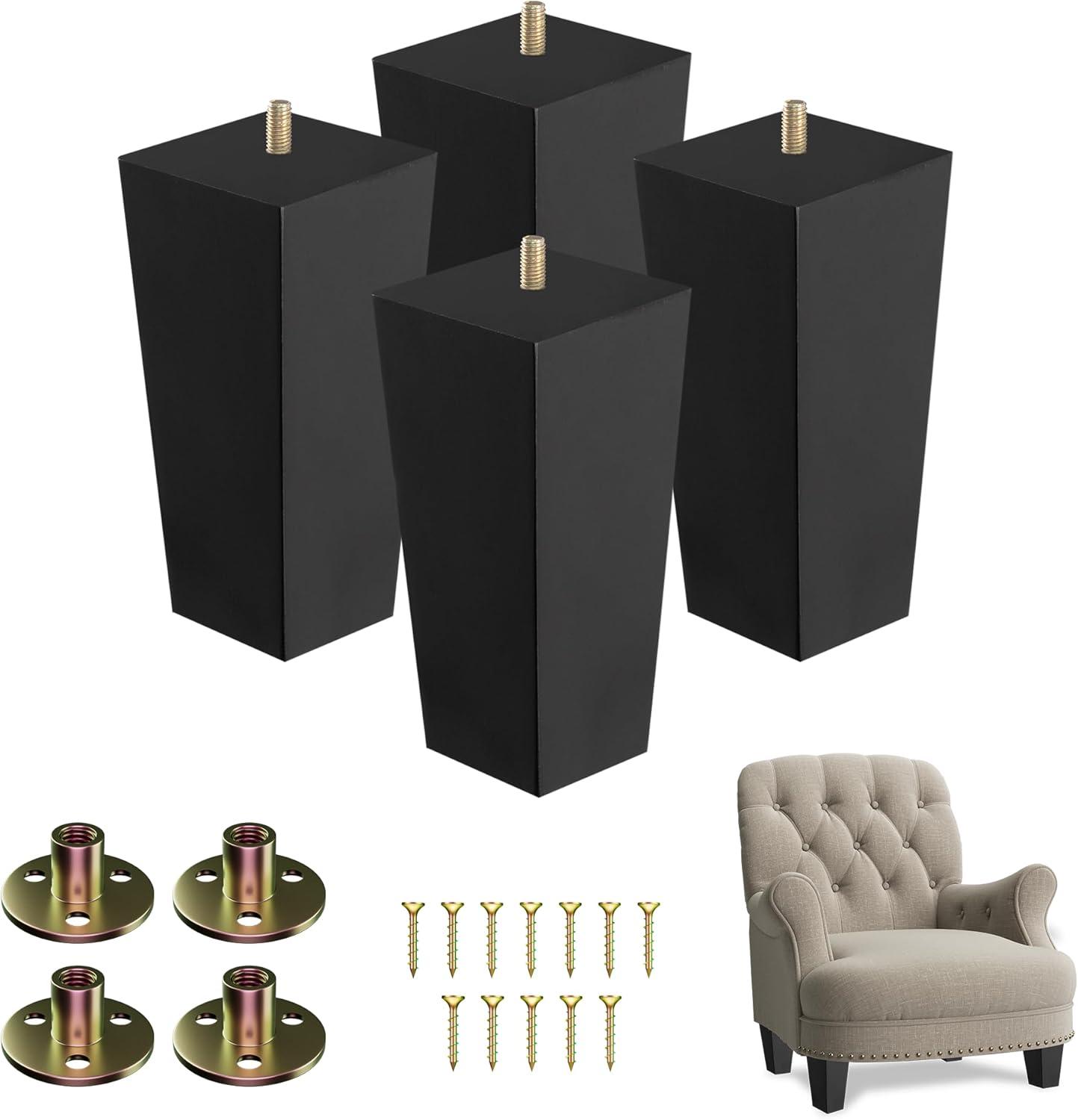 image:imageYes4All 3 Inches Square Wood Furniture Legs Set of 4 Wooden Replacement Feet for Couch Adjustable Sofa Ottomans Tapered Leg with Leveler Brown Solid Wood Parts for Table ChairSquare Black