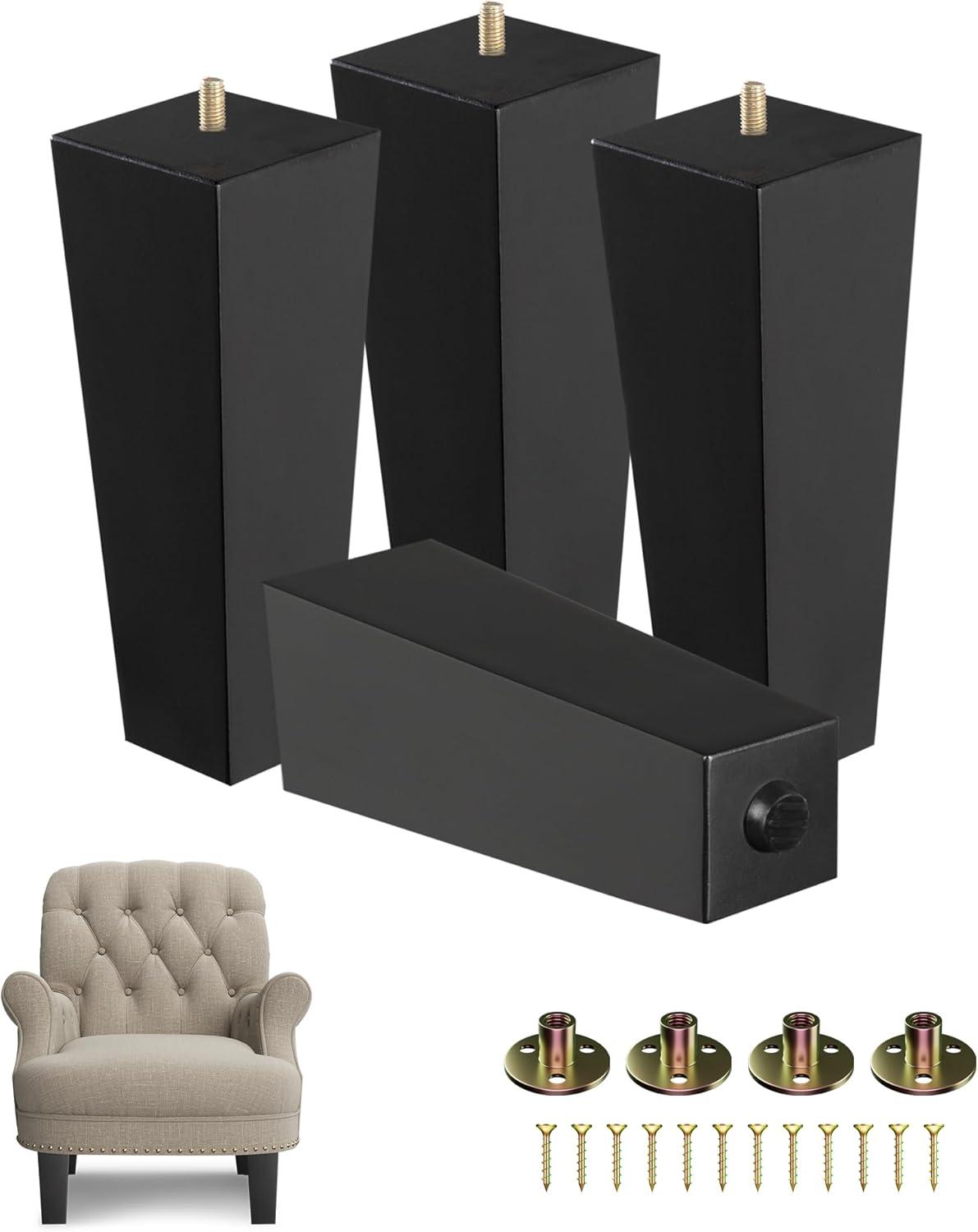 image:imageYes4All 3 Inches Square Wood Furniture Legs Set of 4 Wooden Replacement Feet for Couch Adjustable Sofa Ottomans Tapered Leg with Leveler Brown Solid Wood Parts for Table ChairSquare Black