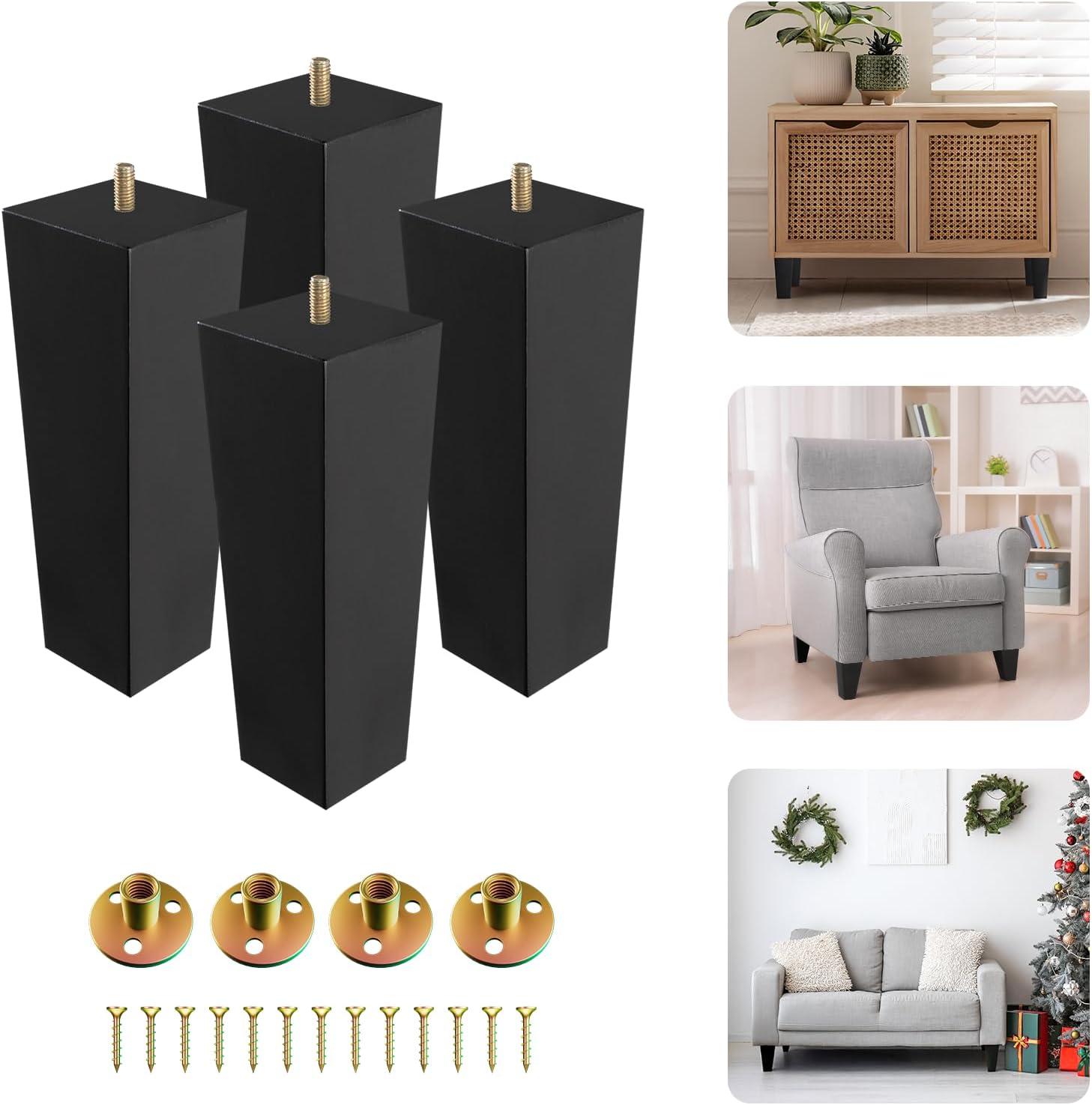 image:imageYes4All 3 Inches Square Wood Furniture Legs Set of 4 Wooden Replacement Feet for Couch Adjustable Sofa Ottomans Tapered Leg with Leveler Brown Solid Wood Parts for Table ChairSquare Black
