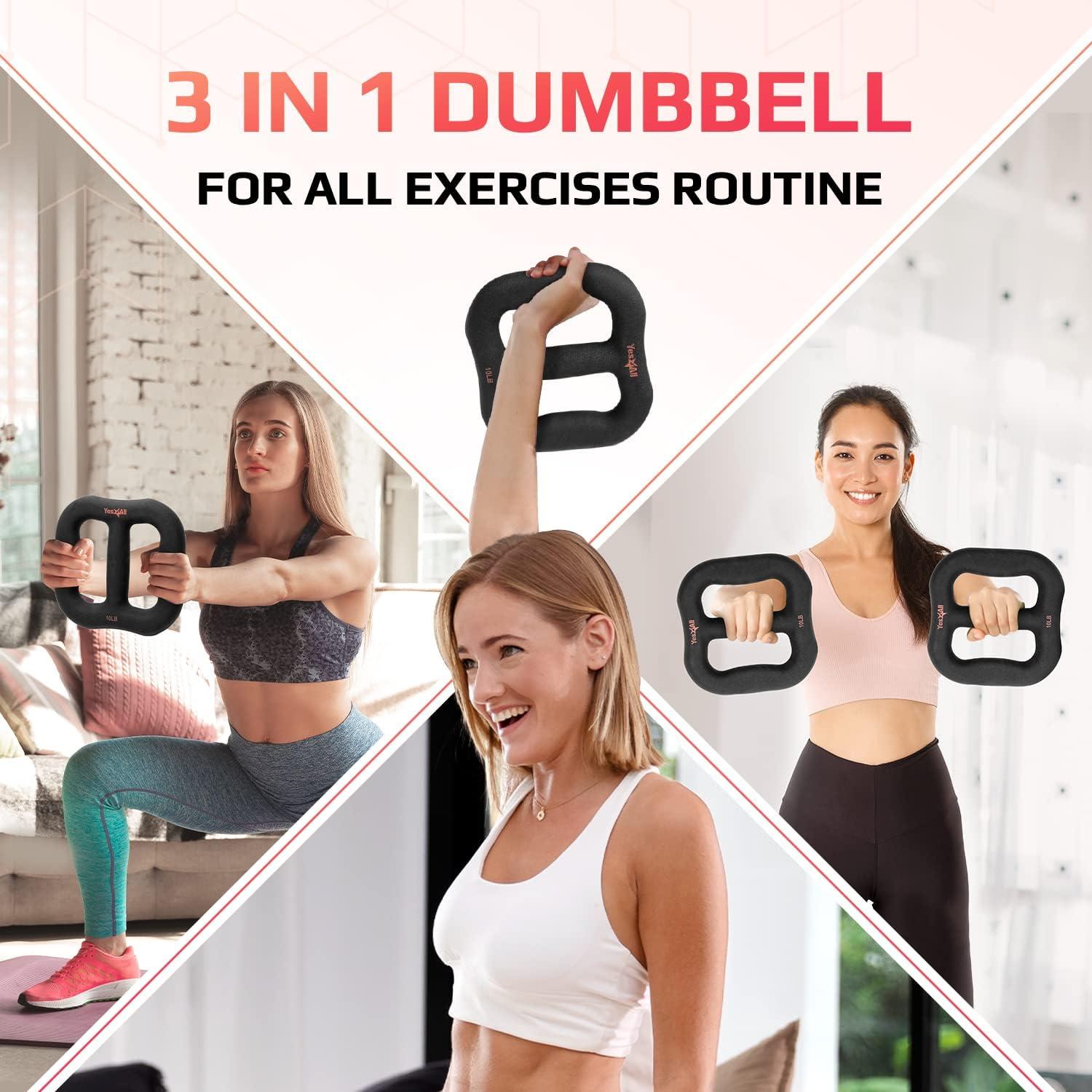 image:imageYes4All 3in1 Multifunctional Neoprene DumbbellMultiUsage Dumbbell with Solid Core Ergonomic CurveBlack