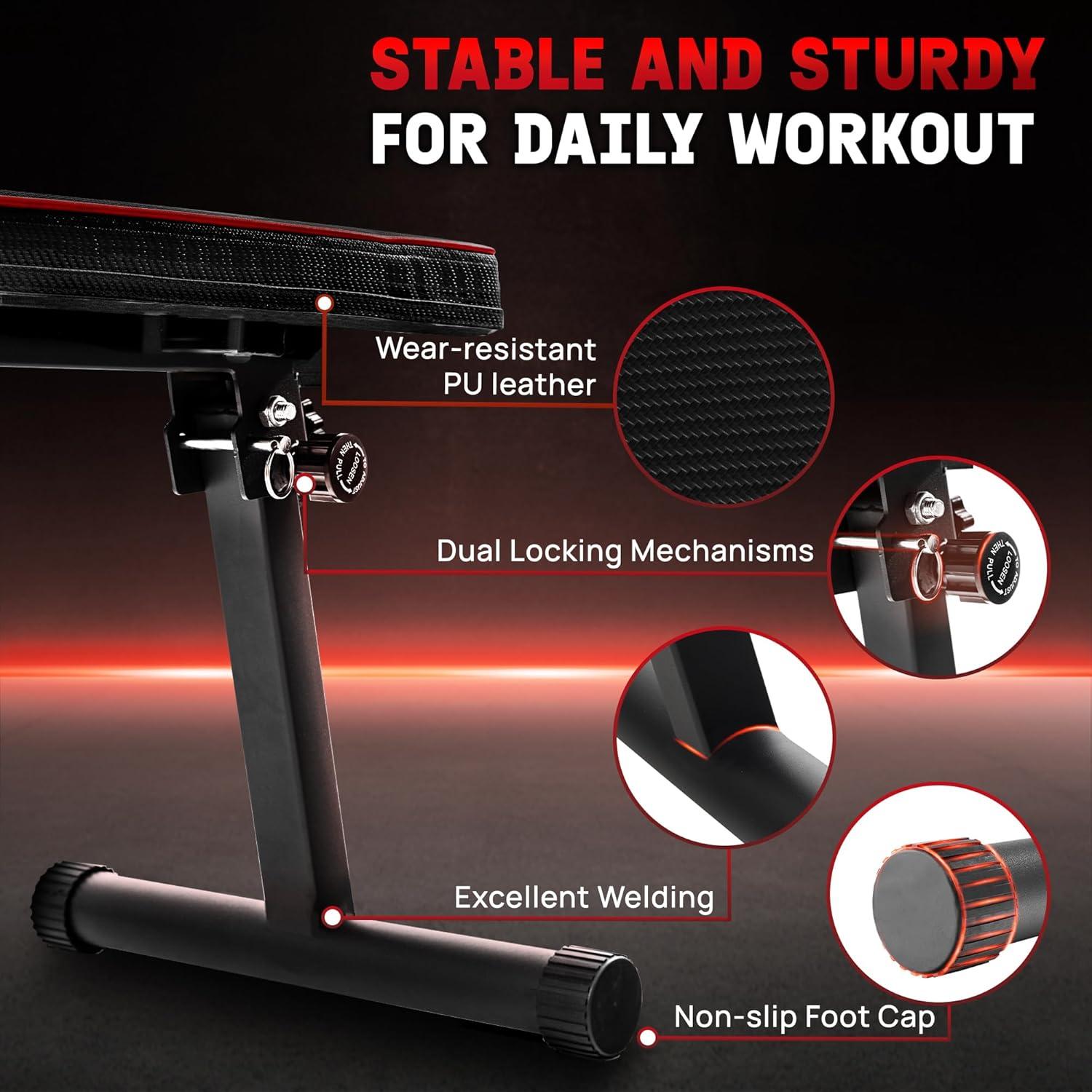 image:imageYes4All 4145 Inches Flat Weight Bench 25 Thick Cushion Foldable Bench Press with NonSlip Foot CapsBlack