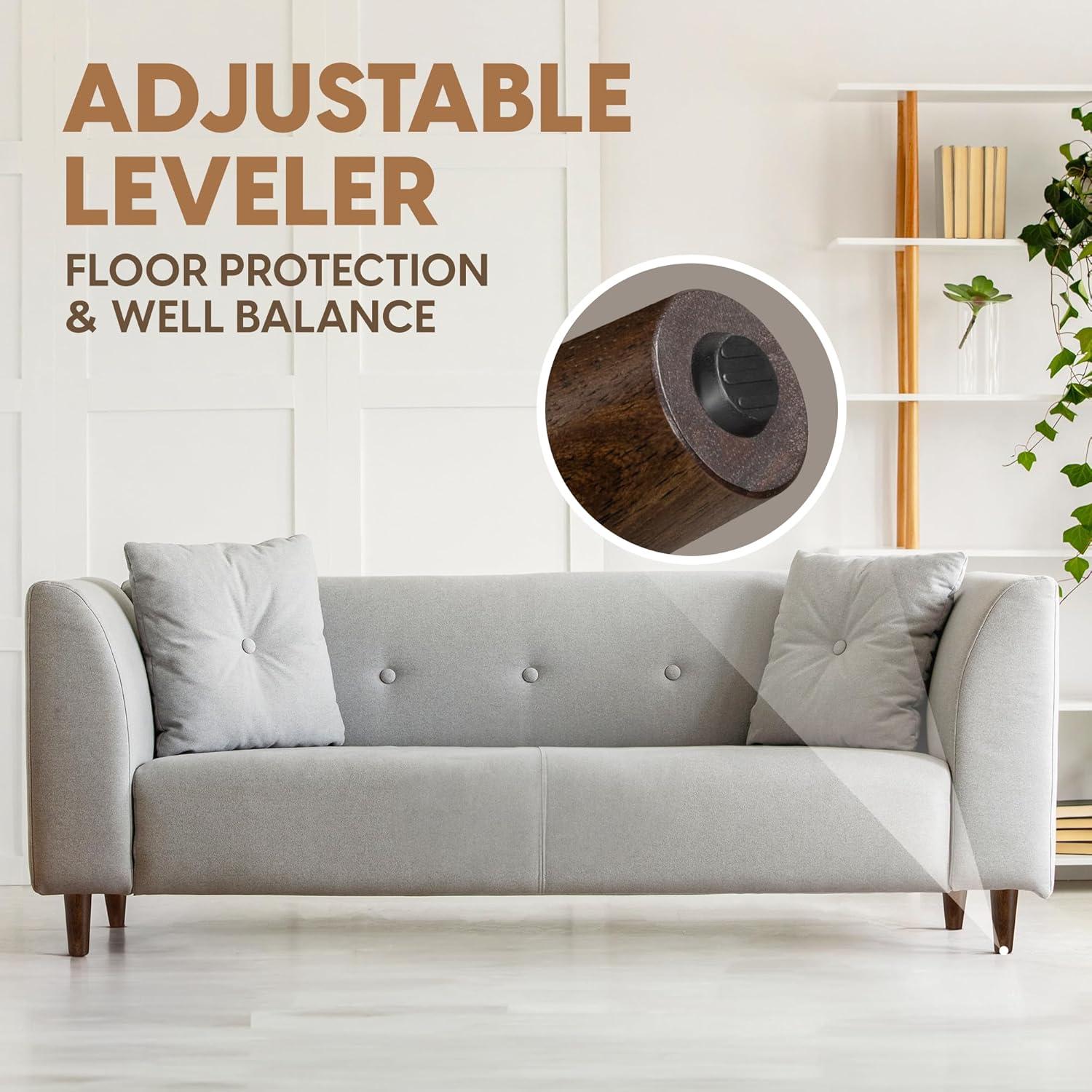 image:imageYes4All 45 Inches Square Wood Furniture Legs Set of 4 Wooden Replacement Feet for Couch Bed Bench Adjustable Sofa Ottomans Tapered Leg with Leveler Nature Rubber Wood Parts for Table ChairRound Brown