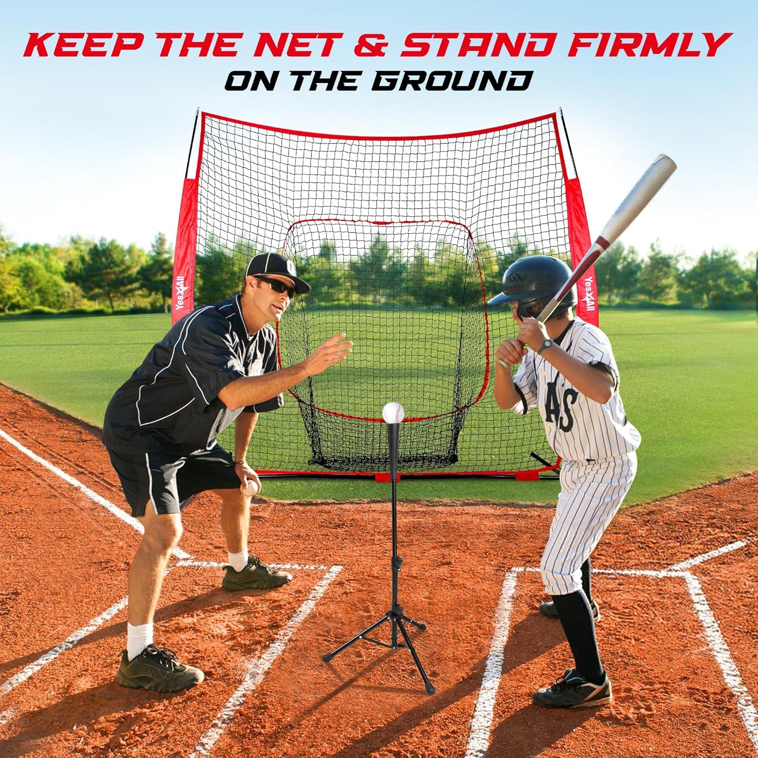 image:imageYes4All 7x7ft Baseball Net with Batting Tee Durable Softball Nets for Hitting and Pitching Practice Backstop Net for Backyard Training