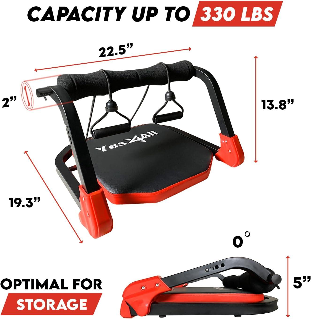 image:imageYes4All Ab Crunch Machine Lockable Ergonomic Foam Handle With Resistance Bands Maximum Capacity 330 Lbs Sit Up Exercise Equipment Total Body Workout Machine Red Black