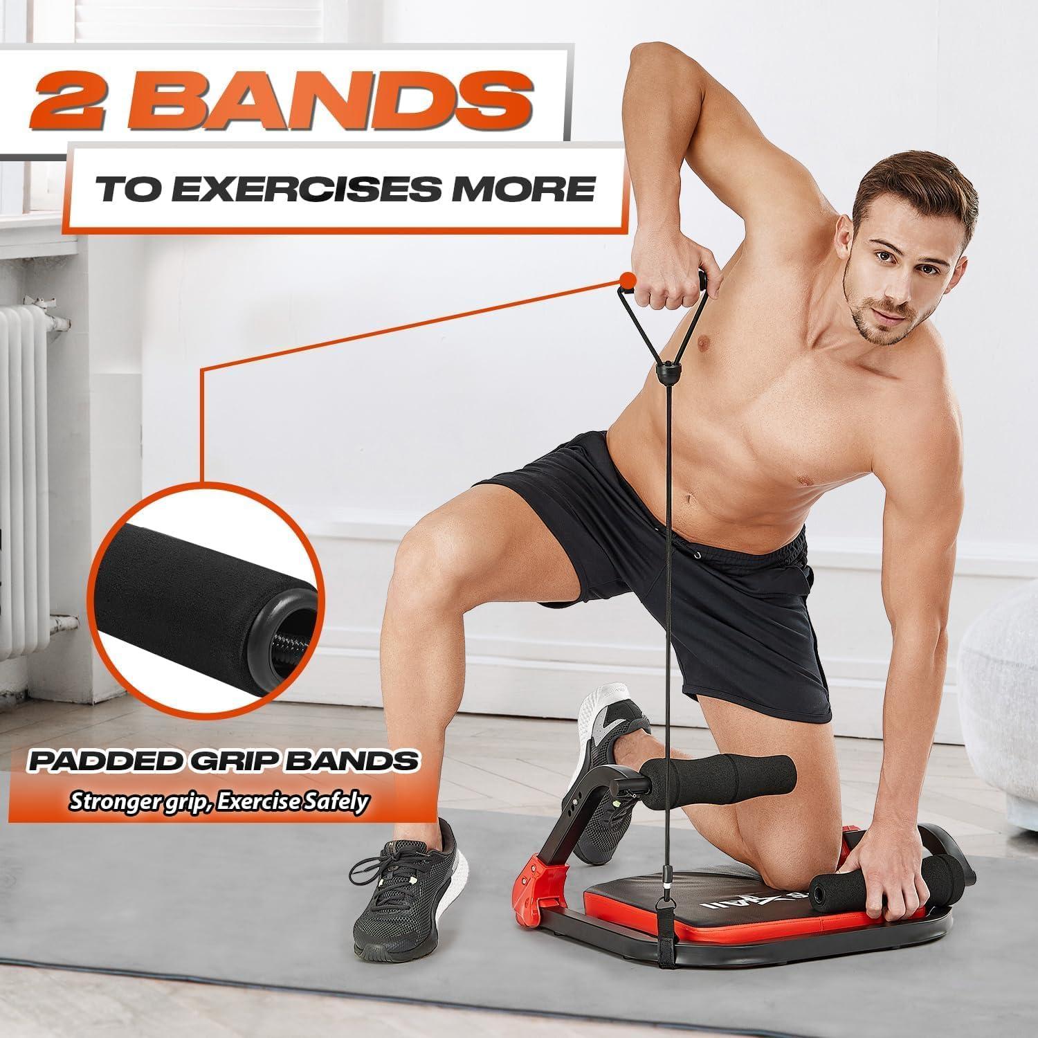 image:imageYes4All Ab Crunch Machine For Total Body amp Core Abdominal Situp Lockable With Ergonomic Foam Handle amp 2 Resistance BandsRed Black
