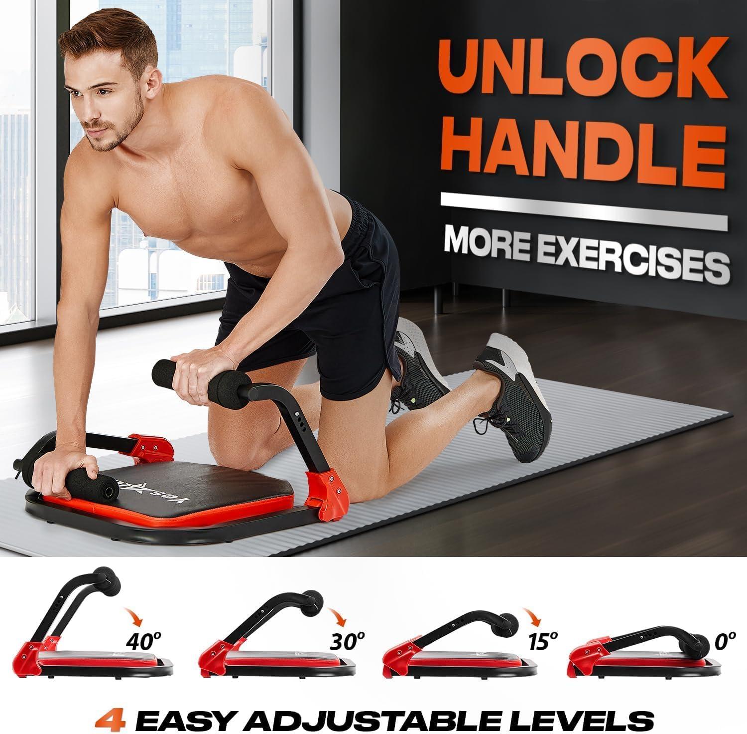 image:imageYes4All Ab Crunch Machine For Total Body amp Core Abdominal Situp Lockable With Ergonomic Foam Handle amp 2 Resistance BandsRed Black