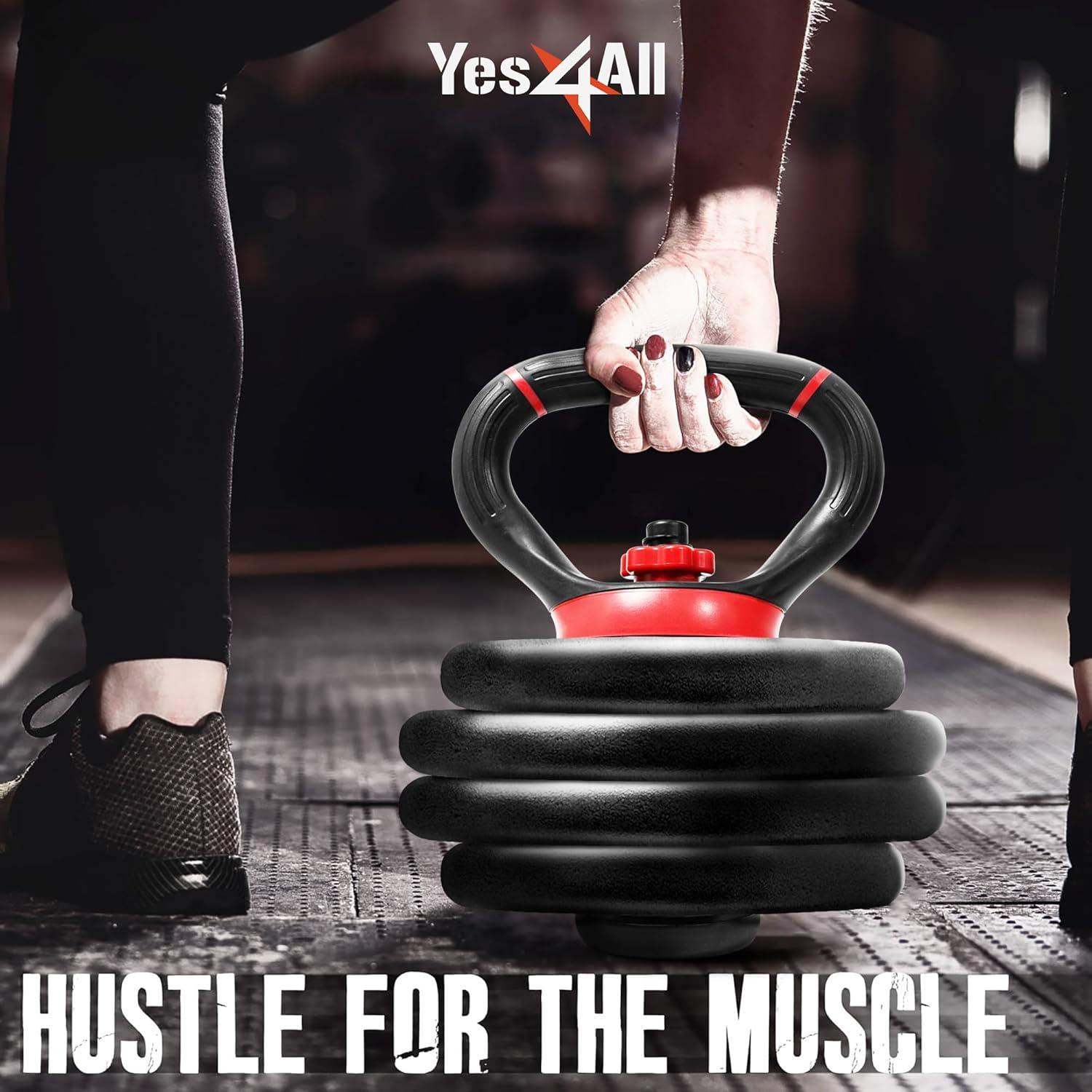 image:imageYes4All Adjustable Kettlebell Handle for Weight Plates Dumbbell Converter for Strength Training Kettlebells Home GymC Red Pair