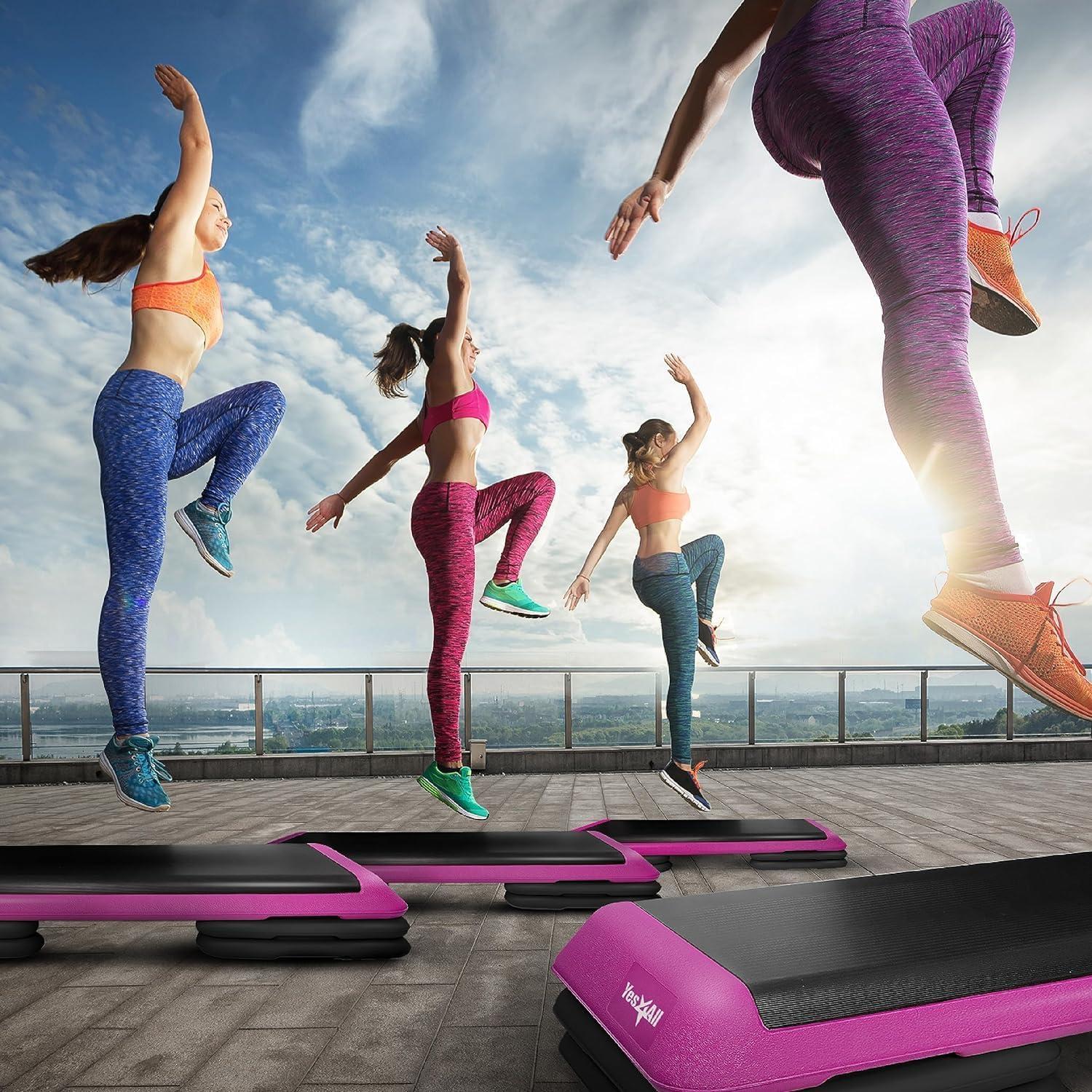 image:imageYes4All Adjustable Workout Aerobic Exercise Step Platform Health Club Size with 4 Adjustable Risers Included and Extra Risers OptionsC PinkBlack