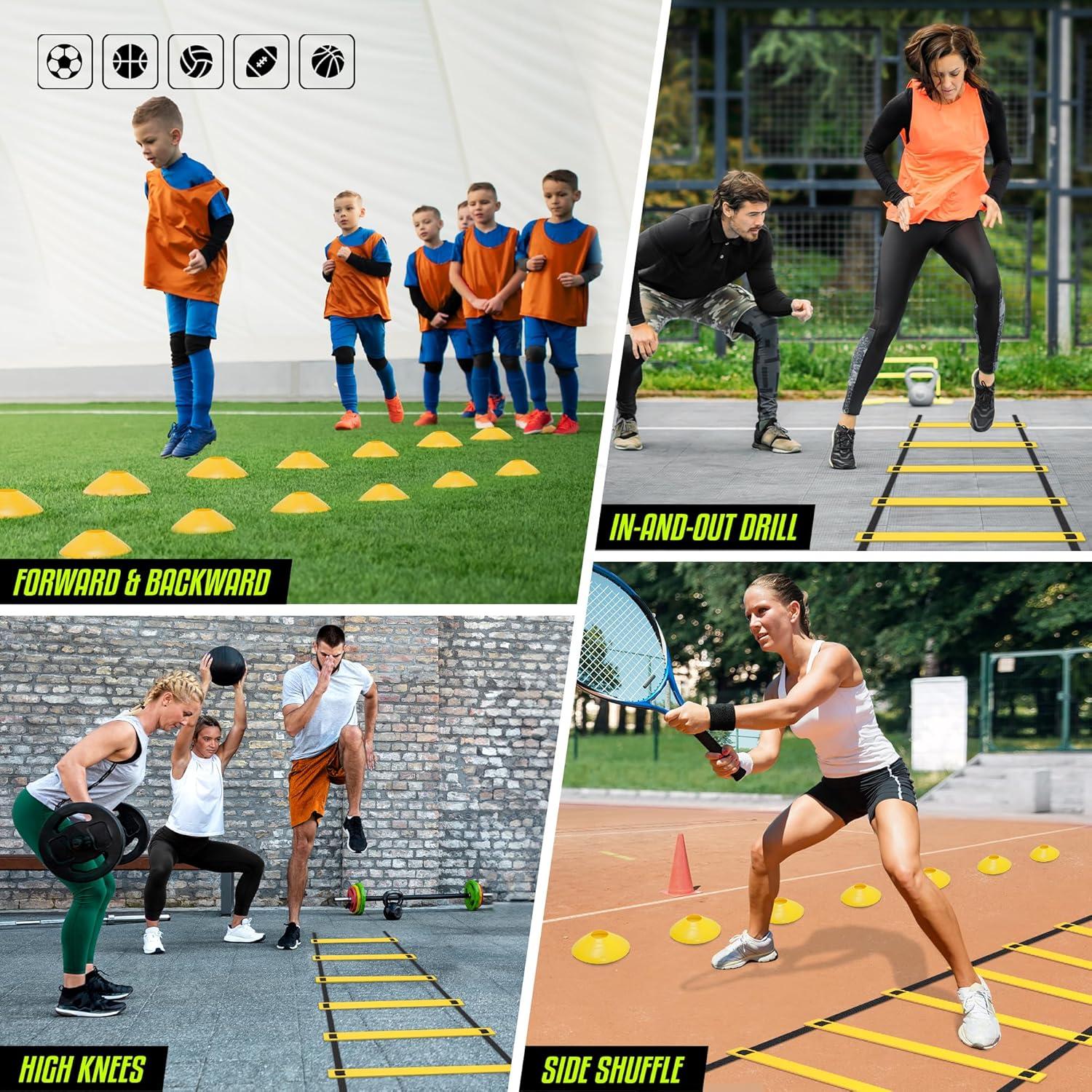 image:imageYes4All Agility Ladder Adjustable Speed amp Agility Training Equipment for All Ages Durable Portable Multiple Combo Sets AvailableA Combo Yellow