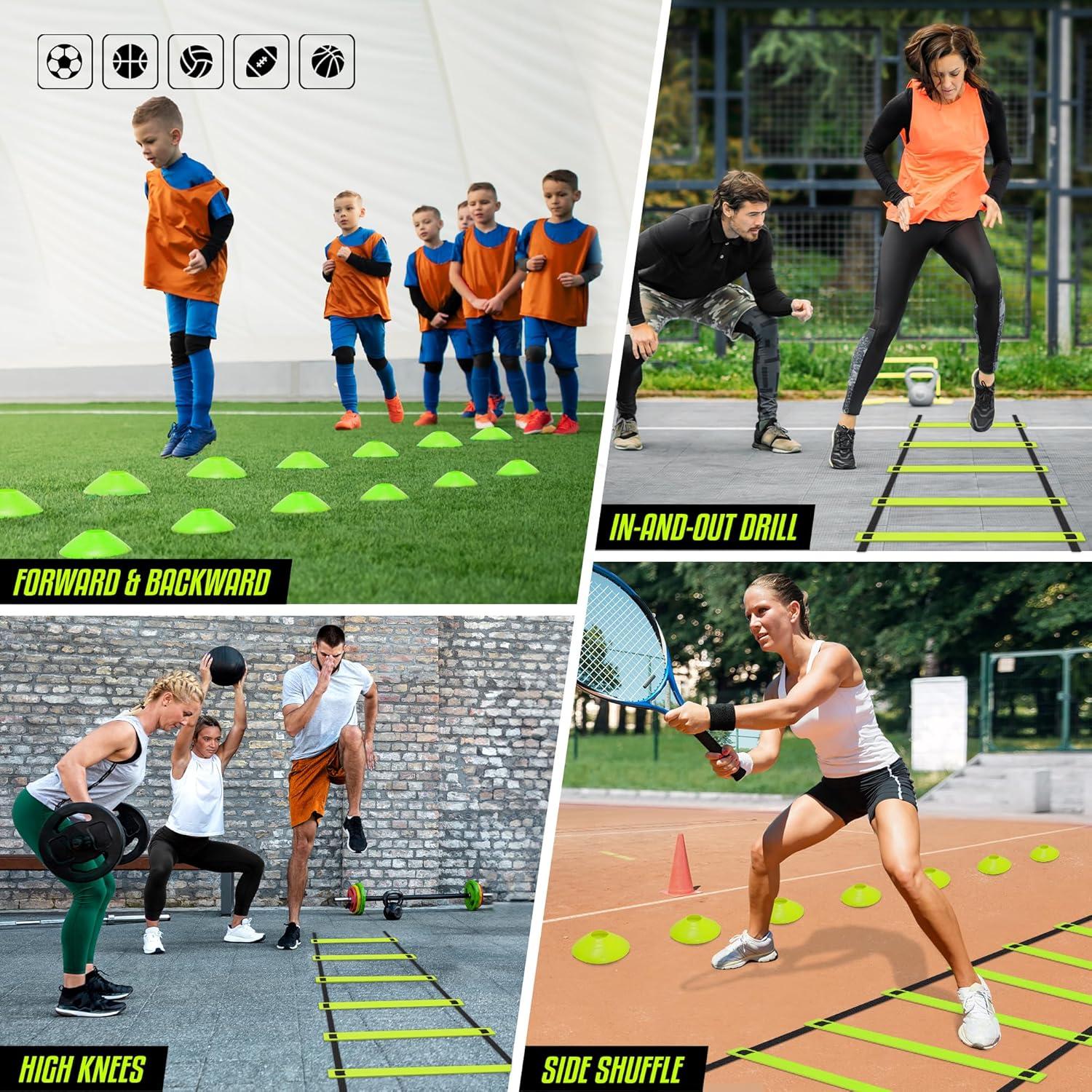 image:imageYes4All Agility Ladder Adjustable Speed amp Agility Training Equipment for All Ages Durable Portable Multiple Combo Sets AvailableB Combo Lime