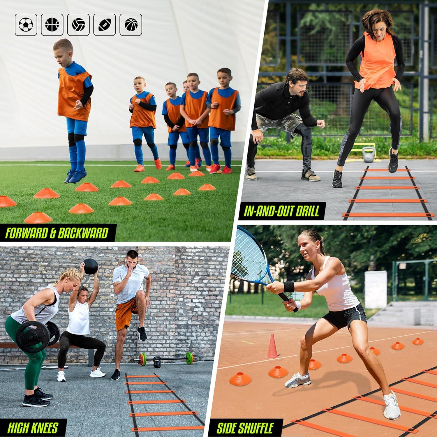 image:imageYes4All Agility Ladder Adjustable Speed amp Agility Training Equipment for All Ages Durable Portable Multiple Combo Sets AvailableC Combo Orange