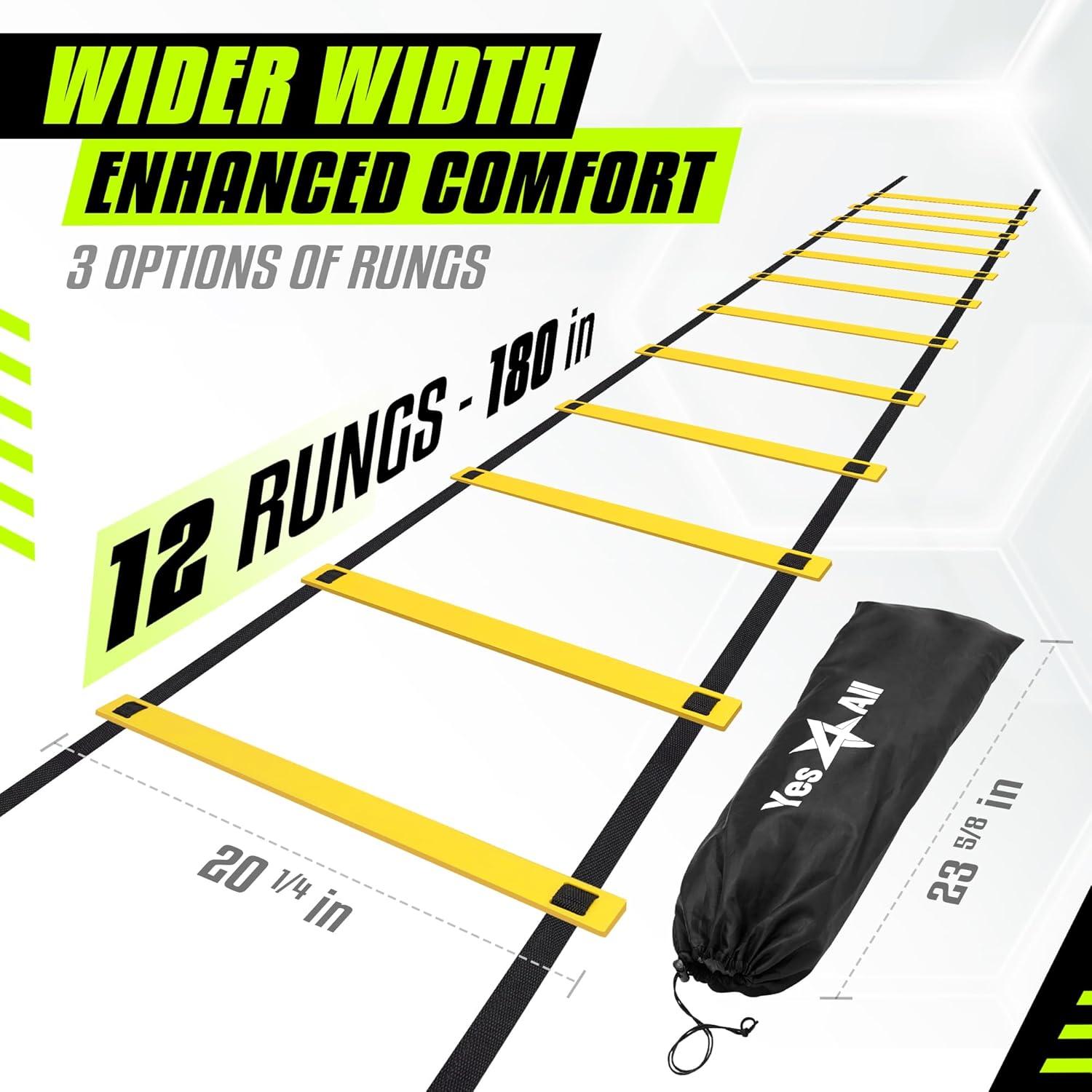 image:imageYes4All Agility Ladder Speed Training Equipment Adjustable Football Ladder for All Ages with Carry Bag Durable Portable Multiple Colors amp RungsB 12 Rung  Yellow