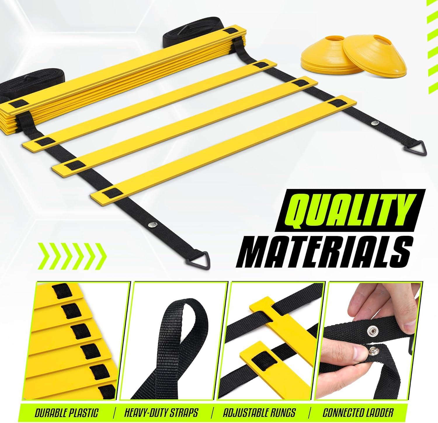 image:imageYes4All Agility Ladder Speed Training Equipment Adjustable Football Ladder for All Ages with Carry Bag Durable Portable Multiple Colors amp RungsB 12 Rung  Yellow