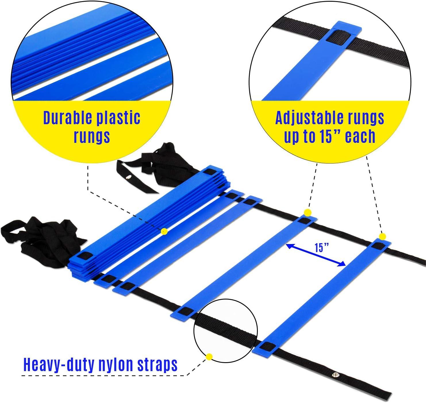 image:imageYes4All Agility Ladder Speed Training Equipment Adjustable Football Ladder for All Ages with Carry Bag Durable Portable Multiple Colors amp RungsE 12 rung  Blue