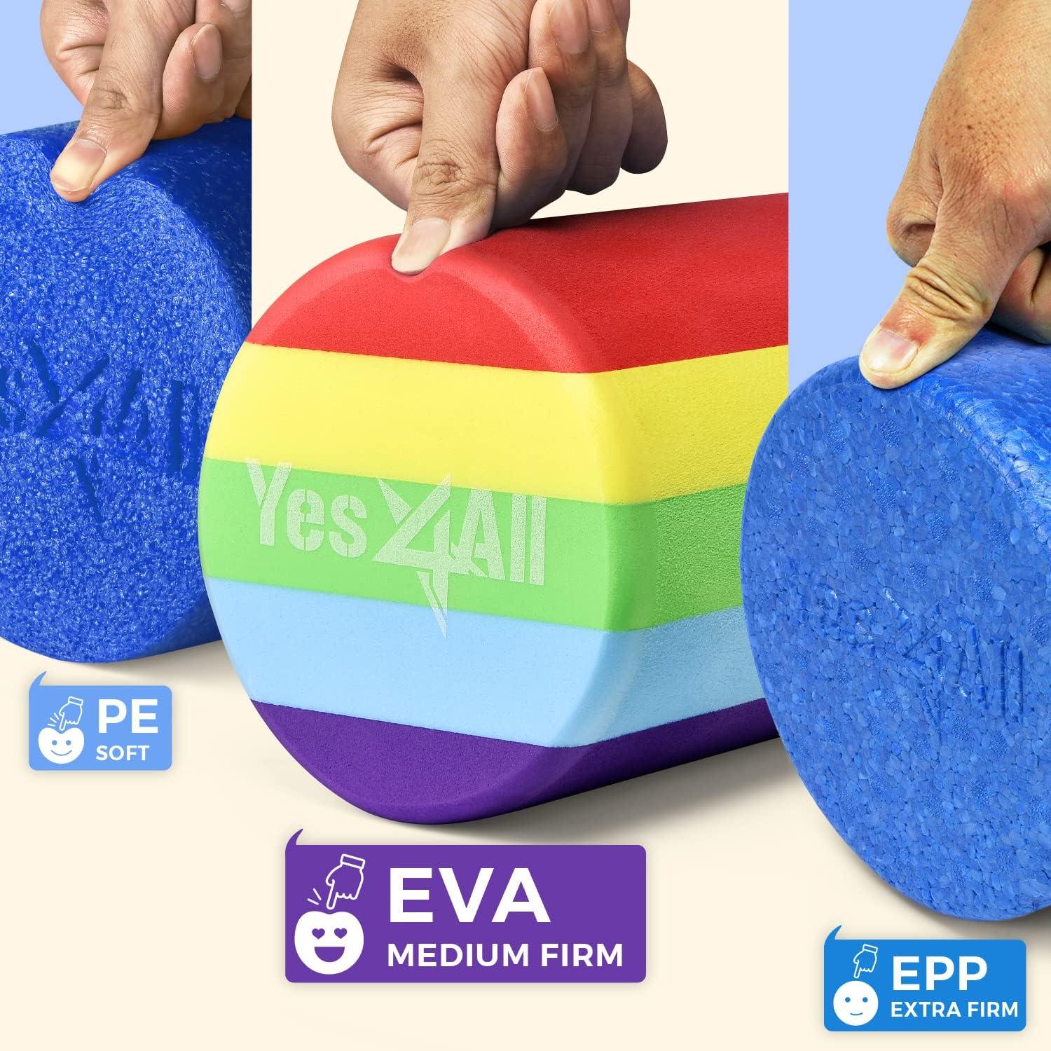 image:imageYes4All EVA Firm Foam Rollers for Yoga amp Pilates Available in 12 18 24 36 inch Yoga Roller for Massage Stretching Core StrengtheningG Rainbow Smooth
