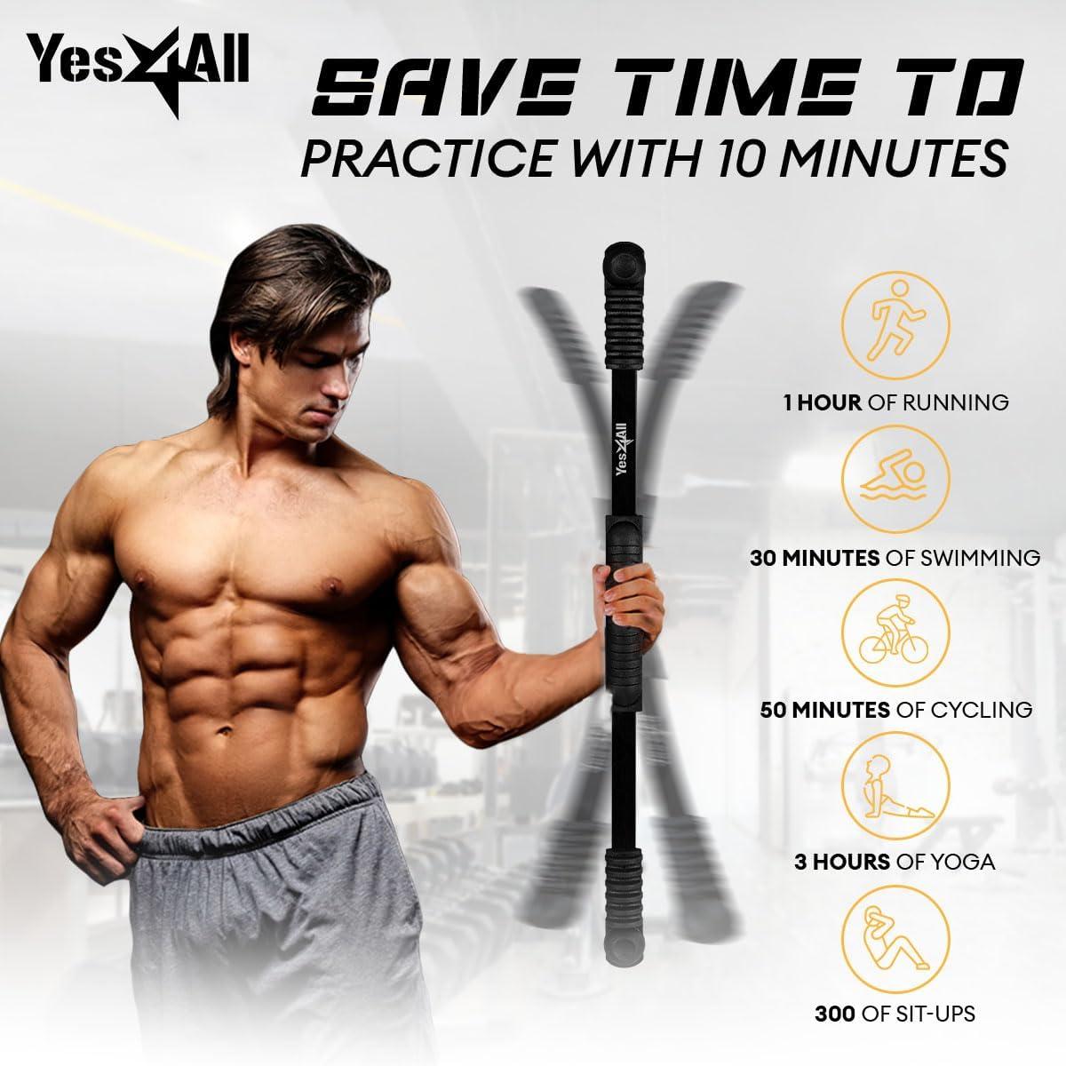 image:imageYes4All Flex Bar Elastic Fitness Bars with Strong Fiberglass amp TPE Material 2in1 Functional Exercise Bar 95 inch Comfortable Grip High Frequency Vibration Training Strengthen Muscles amp Burn FatB Black Upgraded