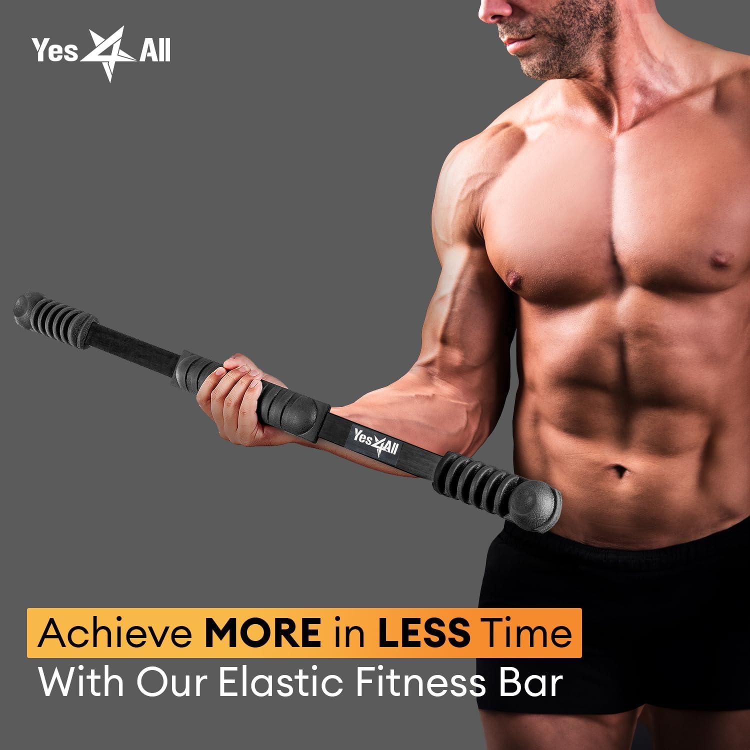 image:imageYes4All Flex Bar Elastic Fitness Bars with Strong Fiberglass amp TPE Material 2in1 Functional Exercise Bar 95 inch Comfortable Grip High Frequency Vibration Training Strengthen Muscles amp Burn FatB Black Upgraded