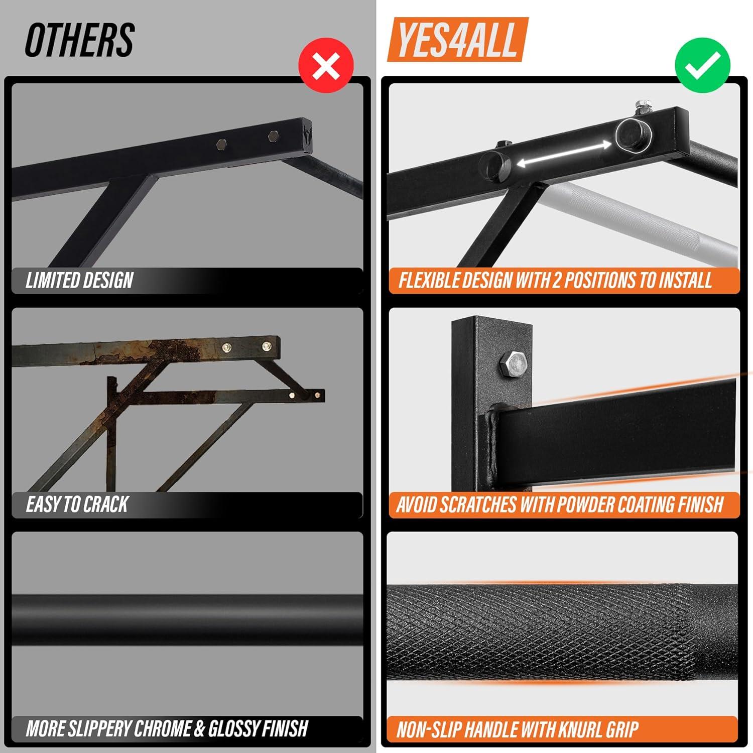 image:imageYes4All Heavy Duty Wall Mounted Pull Up Bar MultiGrip Pull Ups Pull Up Bar Ceiling Mount Joist Mount for Home GymA Heavy Duty