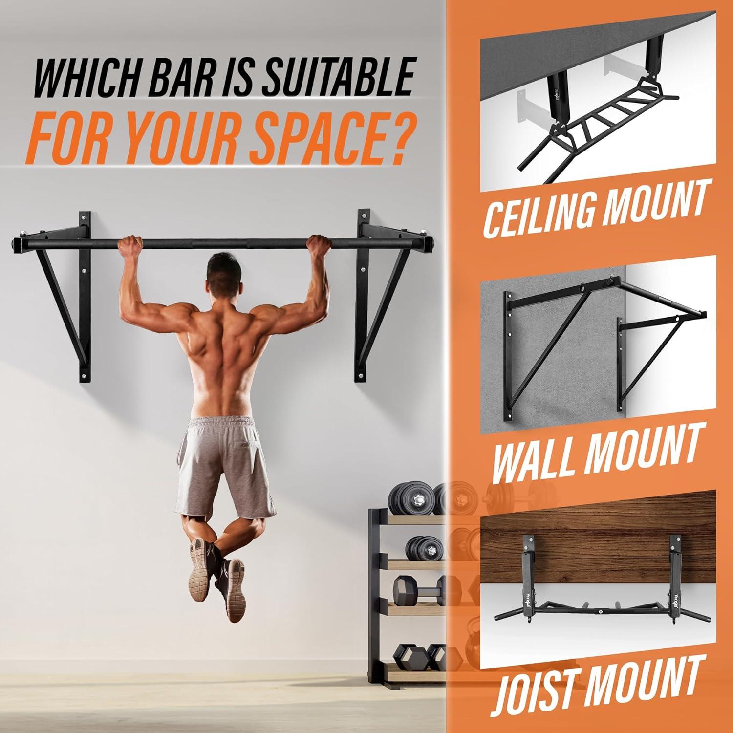 image:imageYes4All Heavy Duty Wall Mounted Pull Up Bar MultiGrip Pull Ups Pull Up Bar Ceiling Mount Joist Mount for Home GymA Heavy Duty