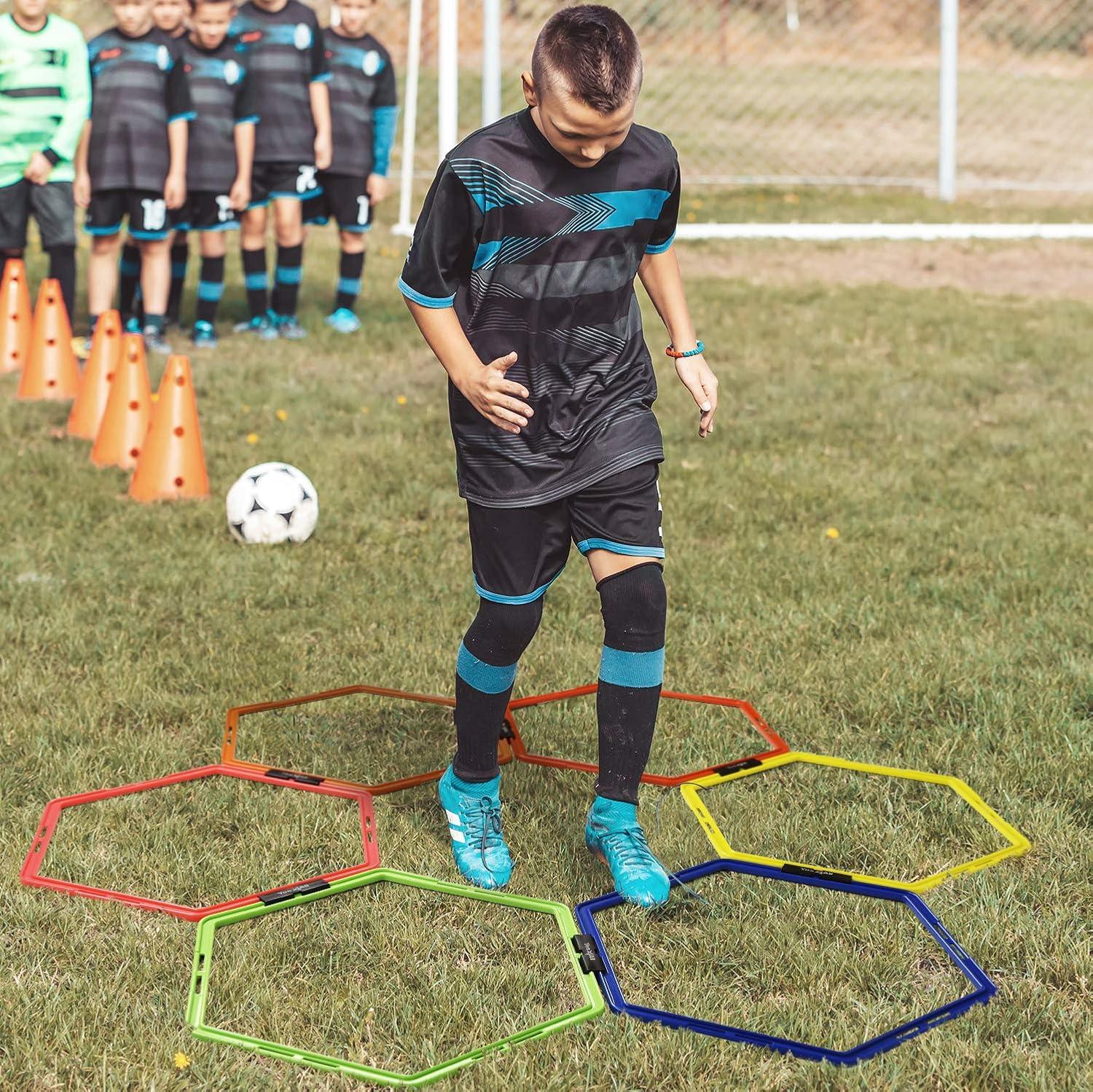image:imageYes4All Hex Agility RingsSpeed Rings with Carrying Bag Hexagon Rings Agility Hurdles for Agility Footwork TrainingE Colorful 6 Rings