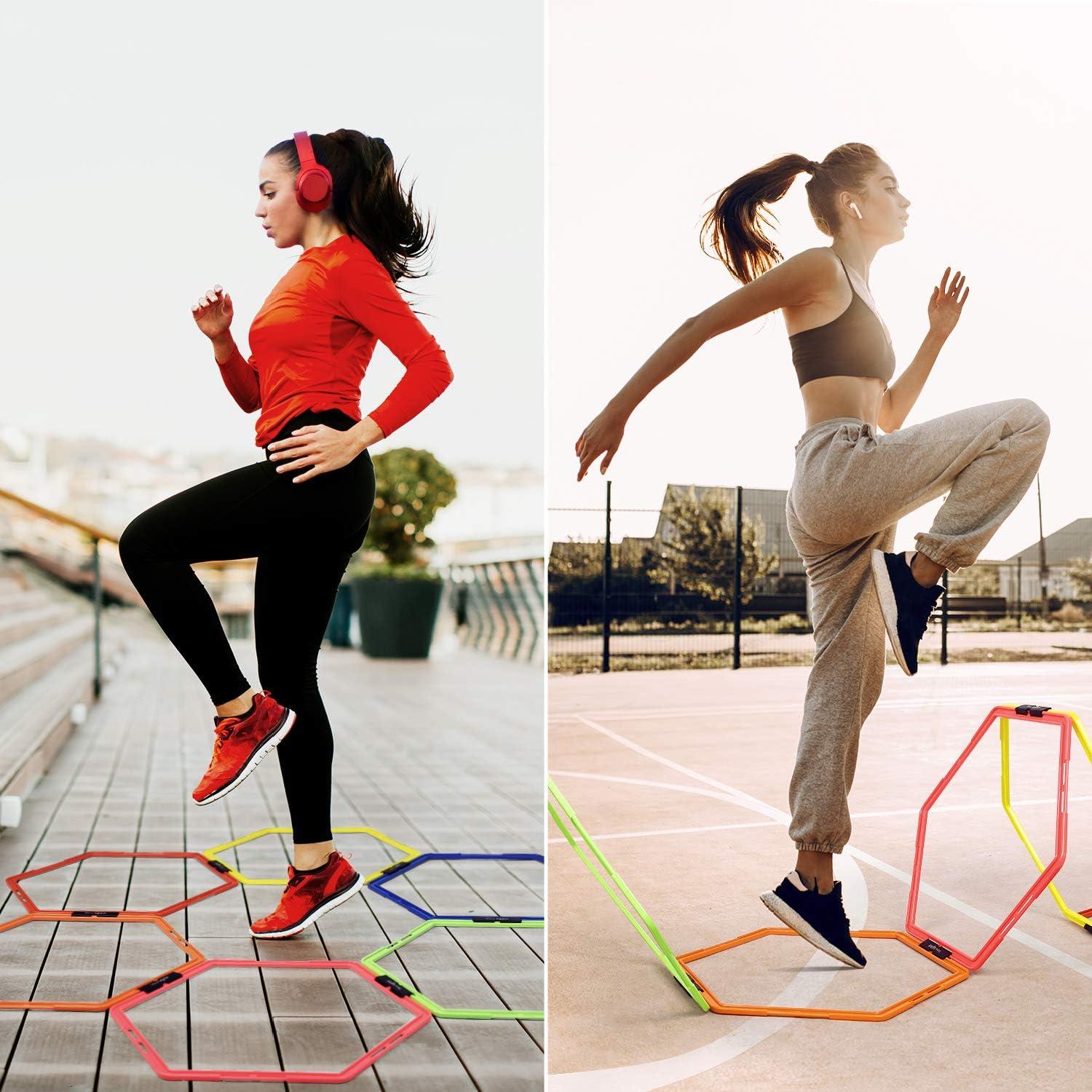 image:imageYes4All Hex Agility RingsSpeed Rings with Carrying Bag Hexagon Rings Agility Hurdles for Agility Footwork TrainingE Colorful 6 Rings
