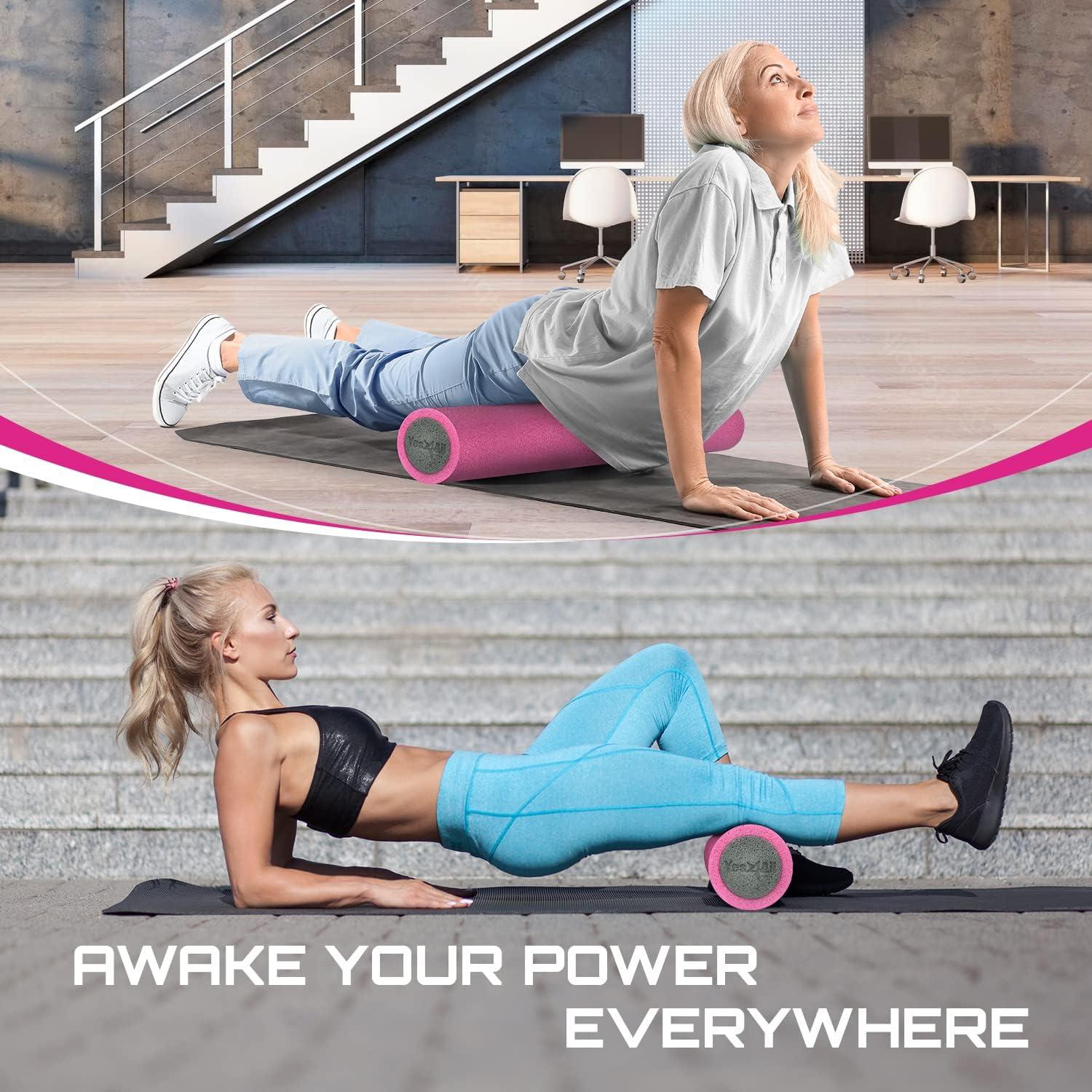 image:imageYes4All HighDensity EPP Round Back Roller Foam Exercise Foam Roller for Yoga Pilates amp Stretching 12 18 24 36 inchPinkGrey