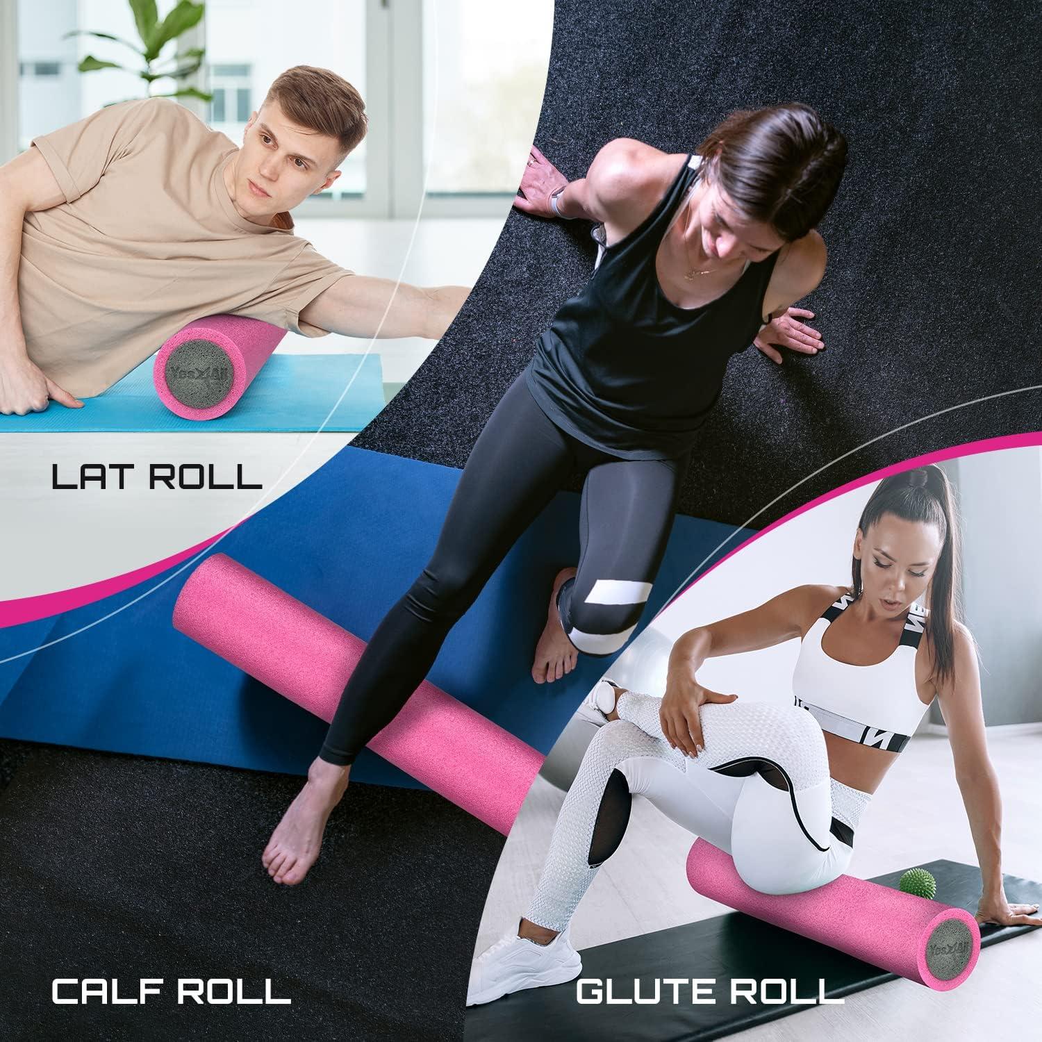 image:imageYes4All HighDensity EPP Round Back Roller Foam Exercise Foam Roller for Yoga Pilates amp Stretching 12 18 24 36 inchPinkGrey
