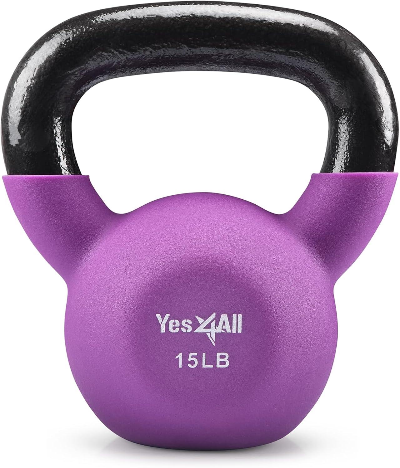 image:imageYes4All Kettlebell 5 10 amp 15 LB Neoprene Coated Cast Iron Kettlebells Wide Grip Handle amp Flat Bottom for Swings Squats Deadlifts Push Ups amp Full Body Training at Home Gym