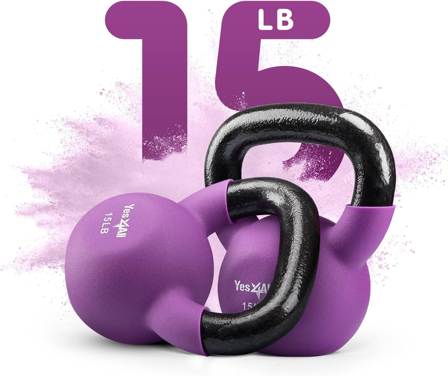 image:imageYes4All Kettlebell 5 10 amp 15 LB Neoprene Coated Cast Iron Kettlebells Wide Grip Handle amp Flat Bottom for Swings Squats Deadlifts Push Ups amp Full Body Training at Home Gym