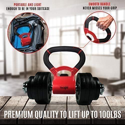 image:imageYes4All Kettlebells Grip Dumbbell Grip Handle Convert Dumbbells into Kettlebell for Home Gym Kettlebell for Weights PlateA Combo Red Red