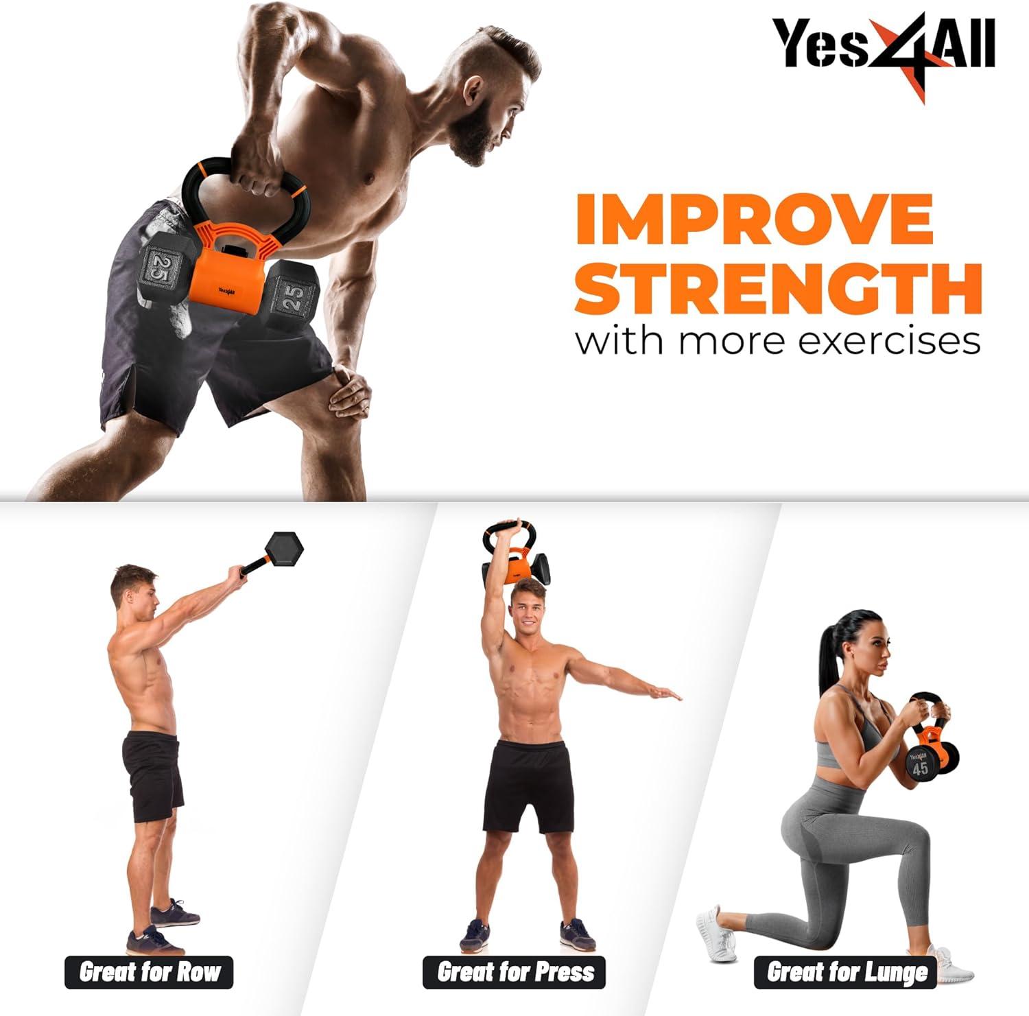 image:imageYes4All Kettlebells Grip Dumbbell Grip Handle Convert Dumbbells into Kettlebell for Home Gym Kettlebell for Weights PlateA Full Black Upgraded