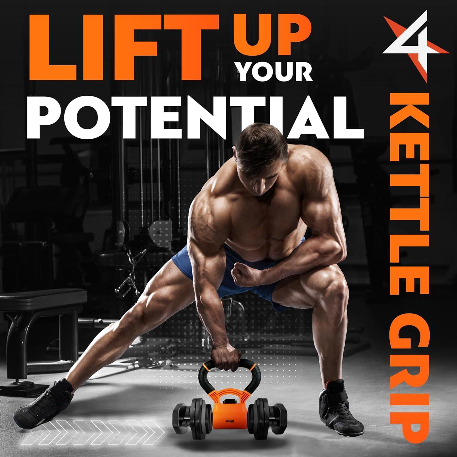 image:imageYes4All Kettlebells Grip Dumbbell Grip Handle Convert Dumbbells into Kettlebell for Home Gym Kettlebell for Weights PlateA Full Black Upgraded