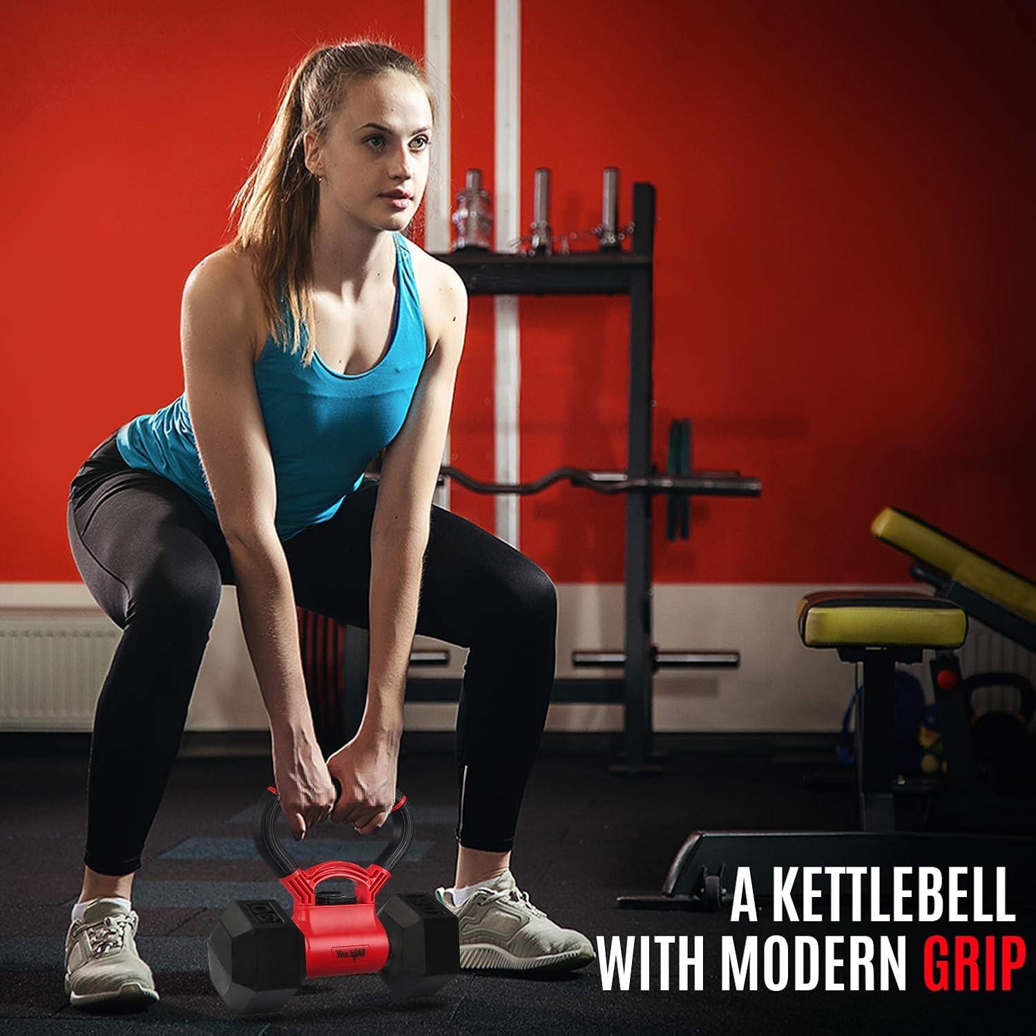 image:imageYes4All Kettlebells Grip Dumbbell Grip Handle Convert Dumbbells into Kettlebell for Home Gym Kettlebell for Weights PlateC Red Black