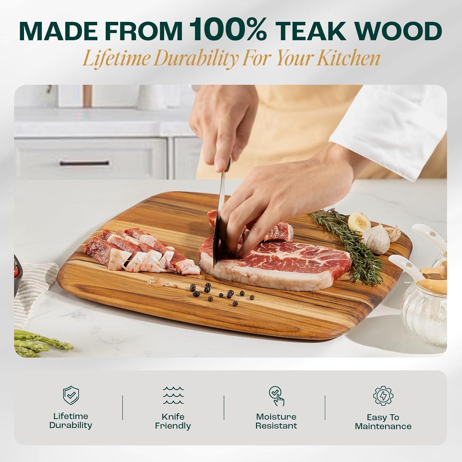 image:imageYes4All Plus Large Edge Grain Teak Cutting Board for Kitchen 24L x 18W x 15Thick Durable Wood with Juice Grooves PreOiled Easy Grip Handles Ideal for Chopping and ServingTeak