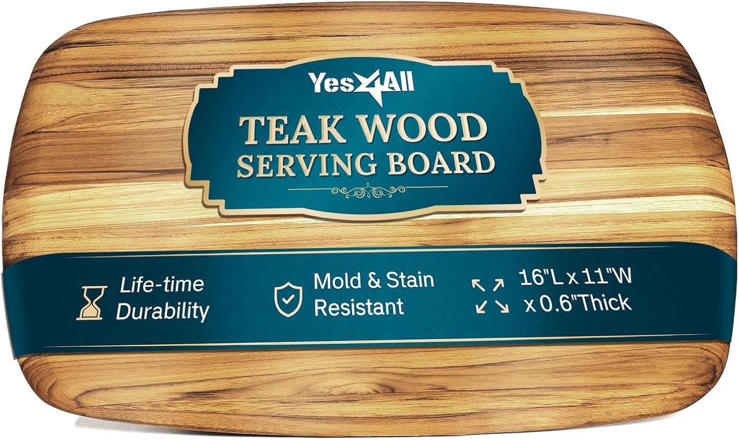 image:imageYes4All Plus Large Edge Grain Teak Cutting Board for Kitchen 24L x 18W x 15Thick Durable Wood with Juice Grooves PreOiled Easy Grip Handles Ideal for Chopping and ServingTeak
