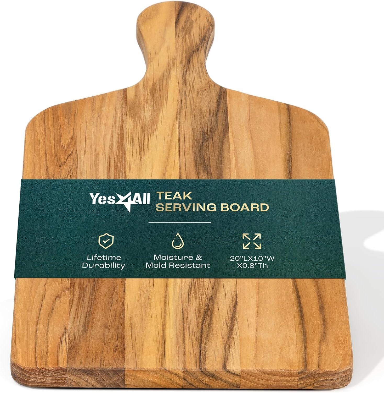 image:imageYes4All Plus Large Edge Grain Teak Cutting Board for Kitchen 24L x 18W x 15Thick Durable Wood with Juice Grooves PreOiled Easy Grip Handles Ideal for Chopping and ServingTeak