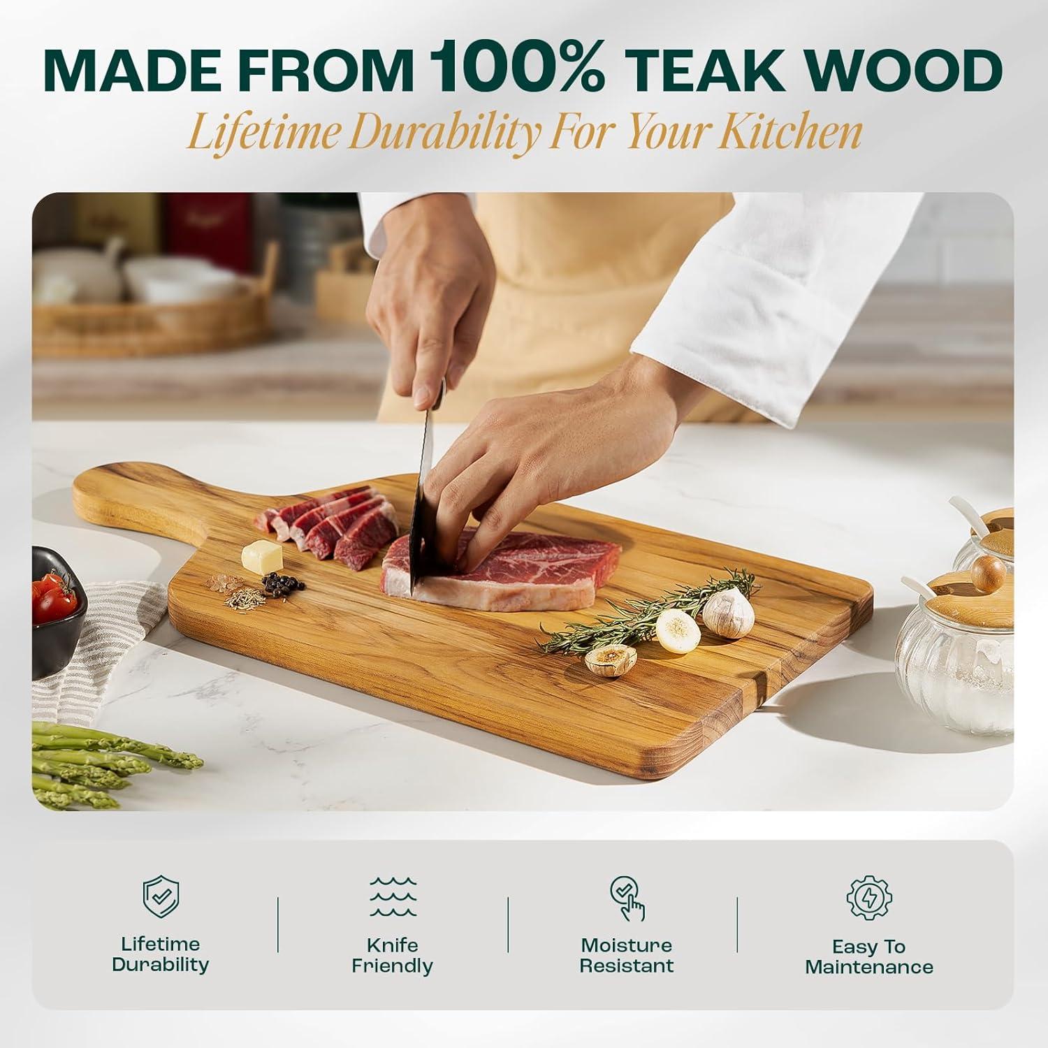 image:imageYes4All Plus Large Edge Grain Teak Cutting Board for Kitchen 24L x 18W x 15Thick Durable Wood with Juice Grooves PreOiled Easy Grip Handles Ideal for Chopping and ServingTeak