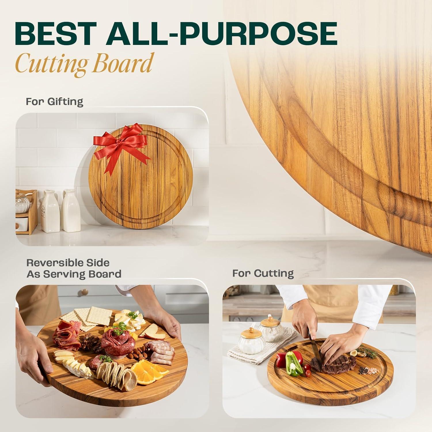 image:imageYes4All Plus Large Edge Grain Teak Cutting Board for Kitchen 24L x 18W x 15Thick Durable Wood with Juice Grooves PreOiled Easy Grip Handles Ideal for Chopping and ServingTeak