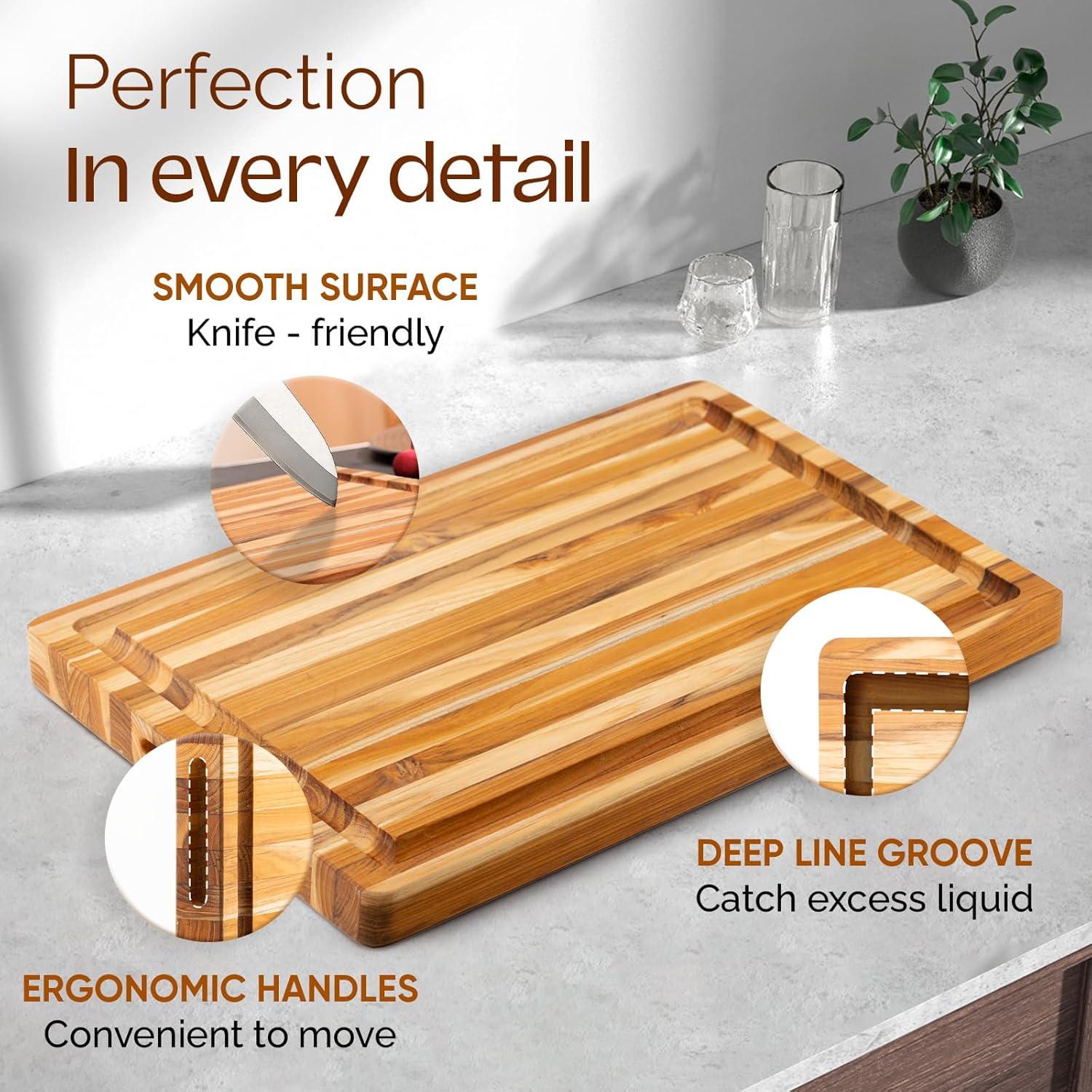 image:imageYes4All Plus Large Edge Grain Teak Cutting Board for Kitchen 24L x 18W x 15Thick Durable Wood with Juice Grooves PreOiled Easy Grip Handles Ideal for Chopping and ServingTeak