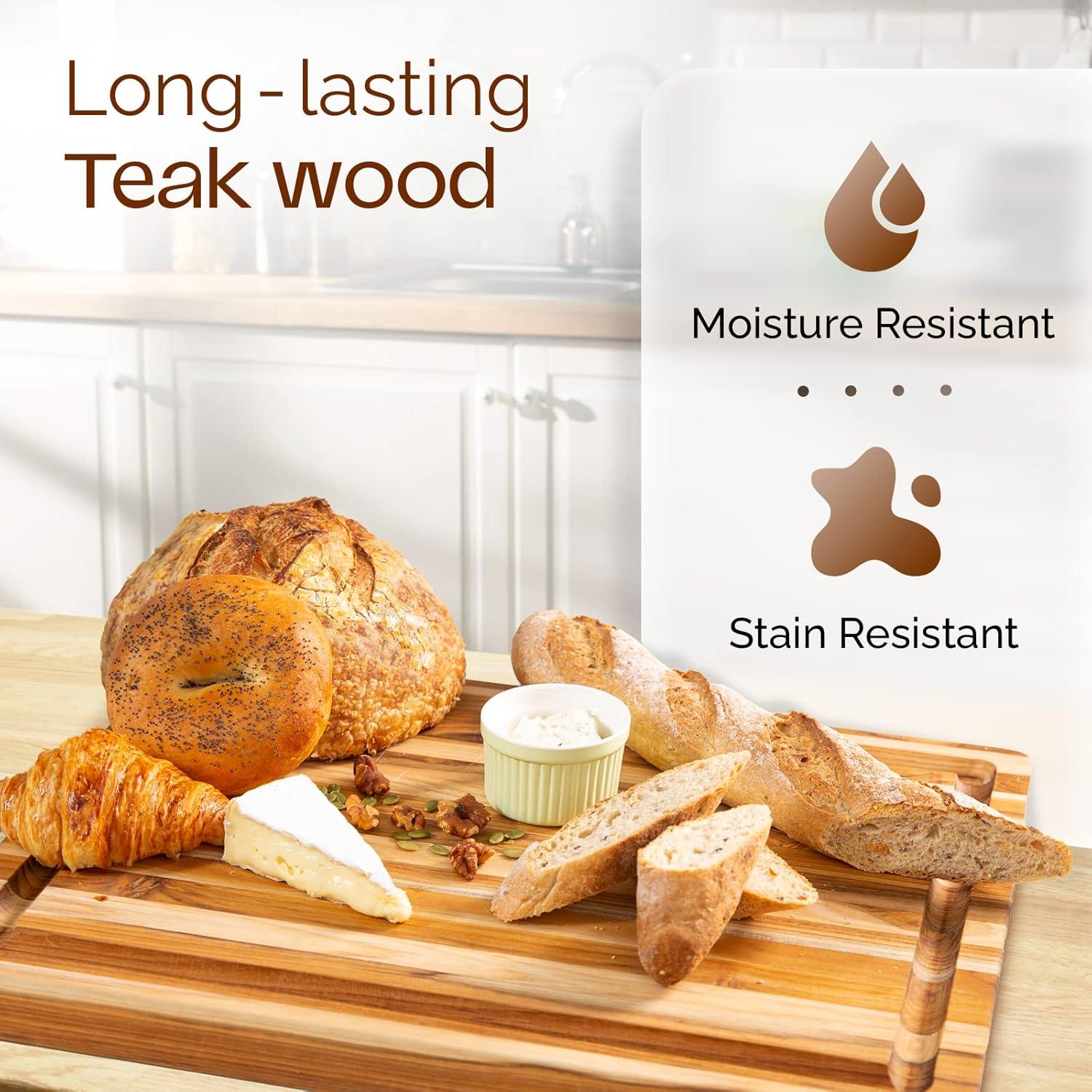 image:imageYes4All Plus Large Edge Grain Teak Cutting Board for Kitchen 24L x 18W x 15Thick Durable Wood with Juice Grooves PreOiled Easy Grip Handles Ideal for Chopping and ServingTeak