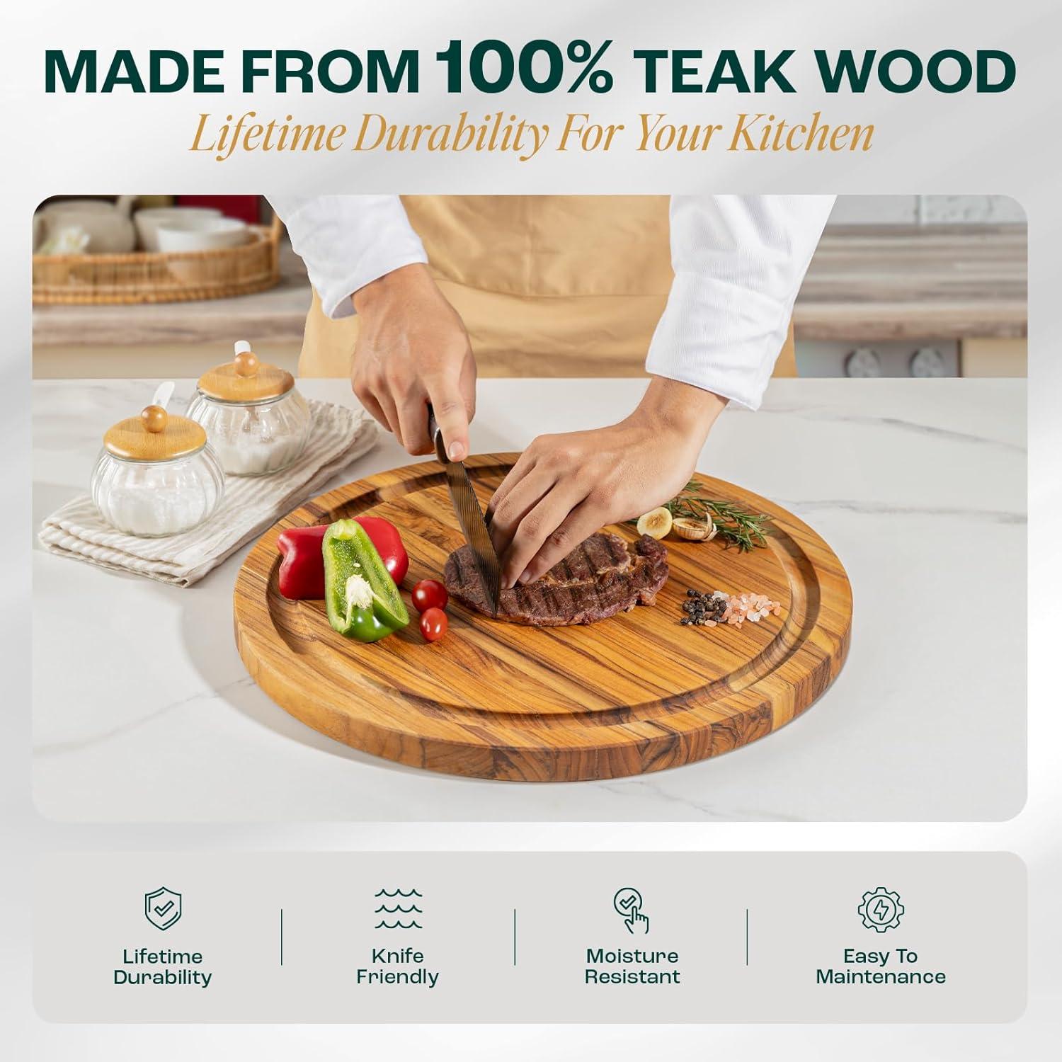 image:imageYes4All Plus Large Edge Grain Teak Cutting Board for Kitchen 24L x 18W x 15Thick Durable Wood with Juice Grooves PreOiled Easy Grip Handles Ideal for Chopping and ServingTeak