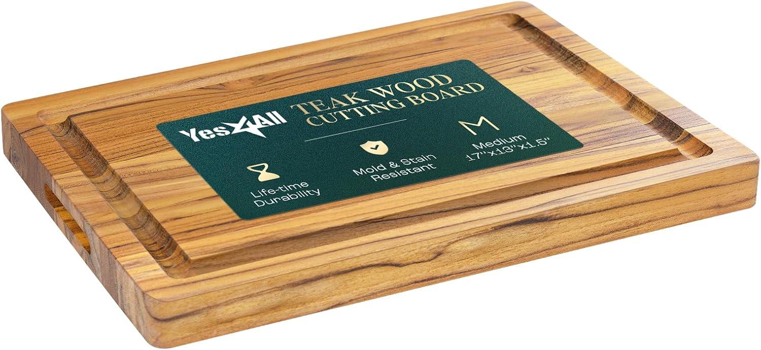image:imageYes4All Plus Large Edge Grain Teak Cutting Board for Kitchen 24L x 18W x 15Thick Durable Wood with Juice Grooves PreOiled Easy Grip Handles Ideal for Chopping and ServingTeak