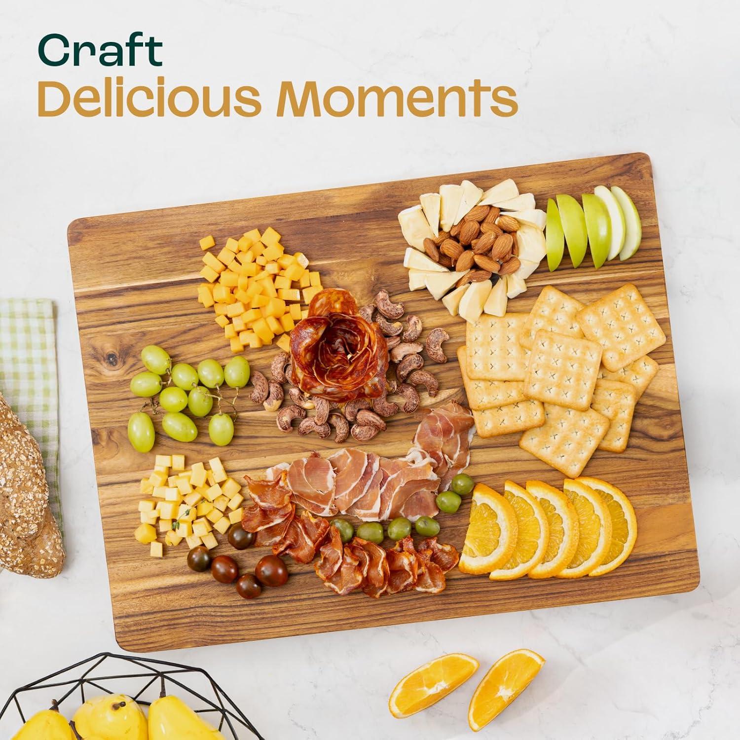 image:imageYes4All Plus Large Edge Grain Teak Cutting Board for Kitchen 24L x 18W x 15Thick Durable Wood with Juice Grooves PreOiled Easy Grip Handles Ideal for Chopping and ServingTeak