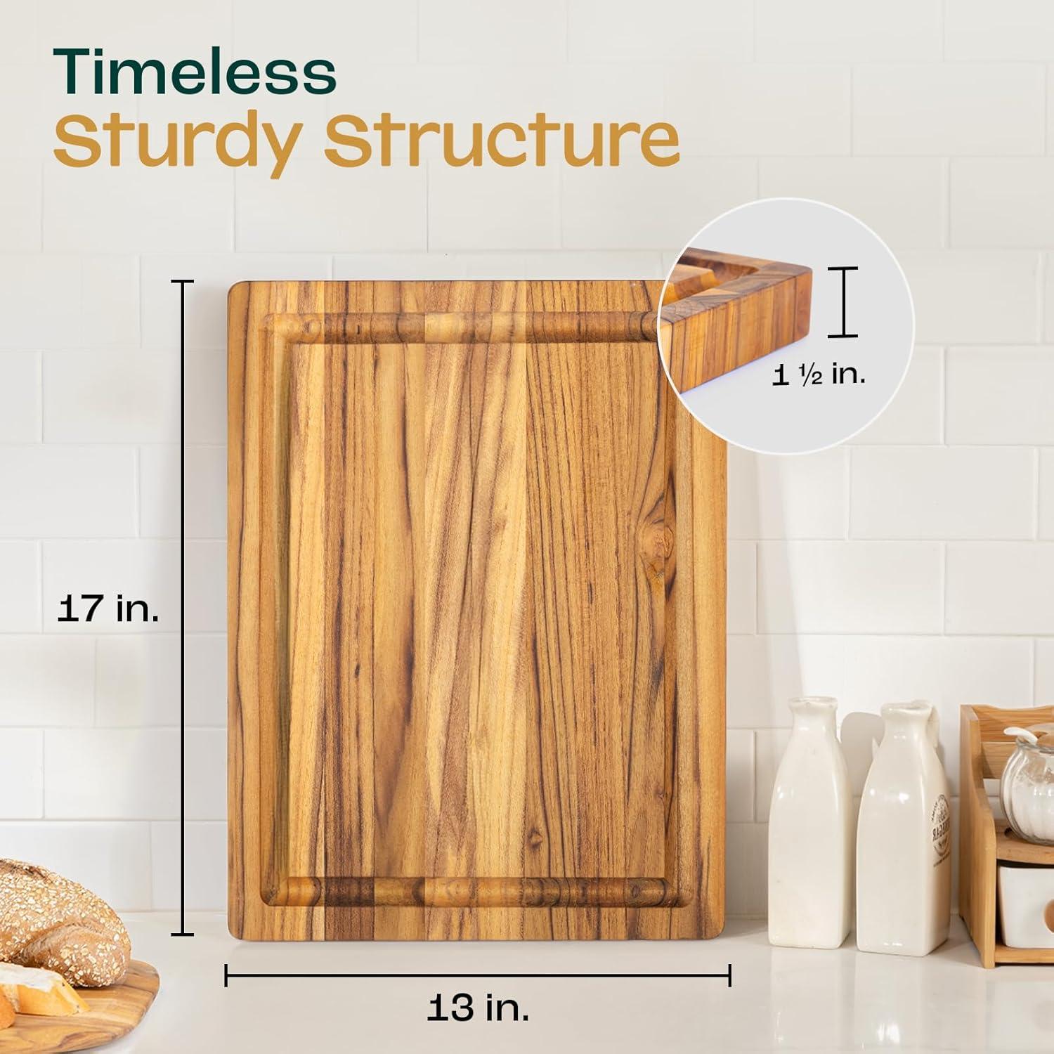 image:imageYes4All Plus Large Edge Grain Teak Cutting Board for Kitchen 24L x 18W x 15Thick Durable Wood with Juice Grooves PreOiled Easy Grip Handles Ideal for Chopping and ServingTeak