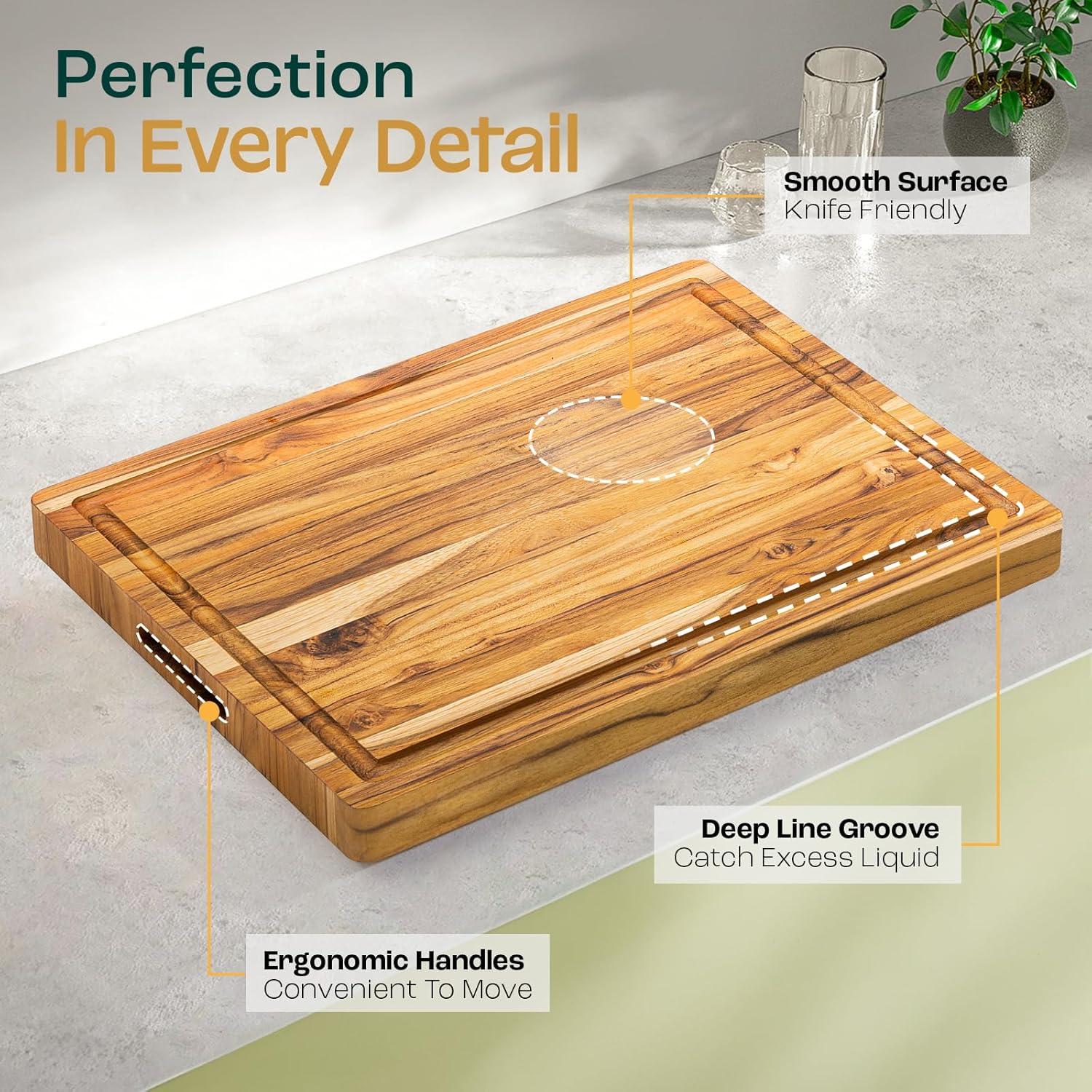 image:imageYes4All Plus Large Edge Grain Teak Cutting Board for Kitchen 24L x 18W x 15Thick Durable Wood with Juice Grooves PreOiled Easy Grip Handles Ideal for Chopping and ServingTeak