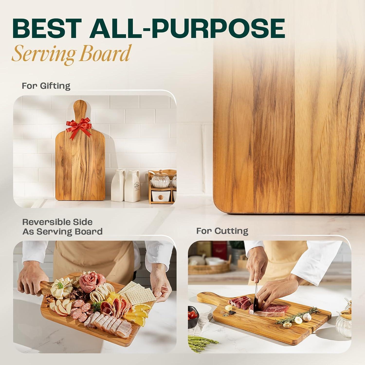 image:imageYes4All Plus Large Edge Grain Teak Cutting Board for Kitchen 24L x 18W x 15Thick Durable Wood with Juice Grooves PreOiled Easy Grip Handles Ideal for Chopping and ServingTeak