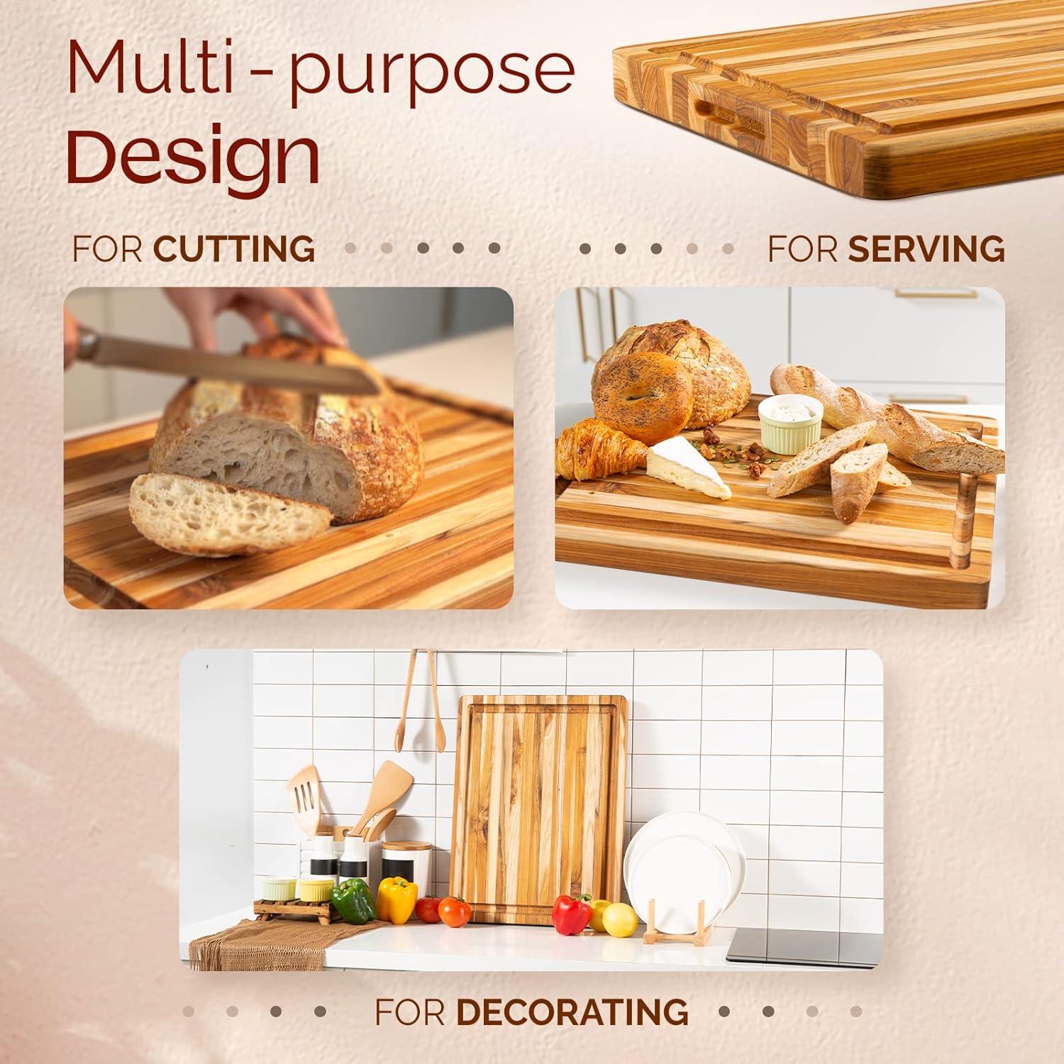 image:imageYes4All Plus Large Edge Grain Teak Cutting Board for Kitchen 24L x 18W x 15Thick Durable Wood with Juice Grooves PreOiled Easy Grip Handles Ideal for Chopping and ServingTeak