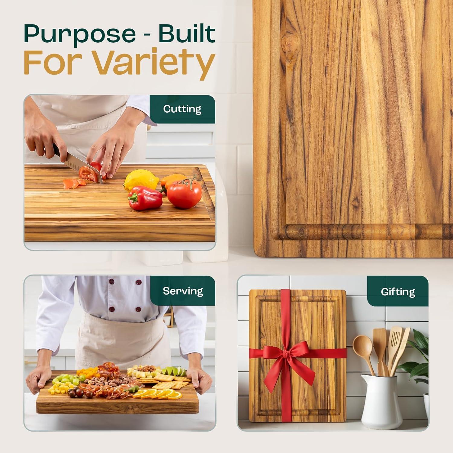 image:imageYes4All Plus Large Edge Grain Teak Cutting Board for Kitchen 24L x 18W x 15Thick Durable Wood with Juice Grooves PreOiled Easy Grip Handles Ideal for Chopping and ServingTeak
